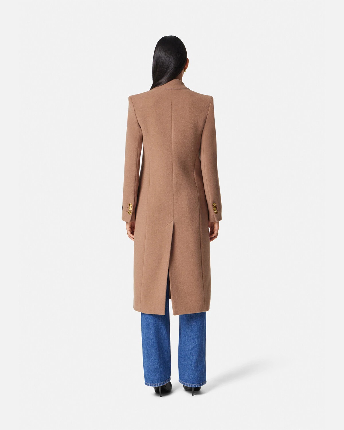 Camel Wool Single-Breasted Long Coat - 5