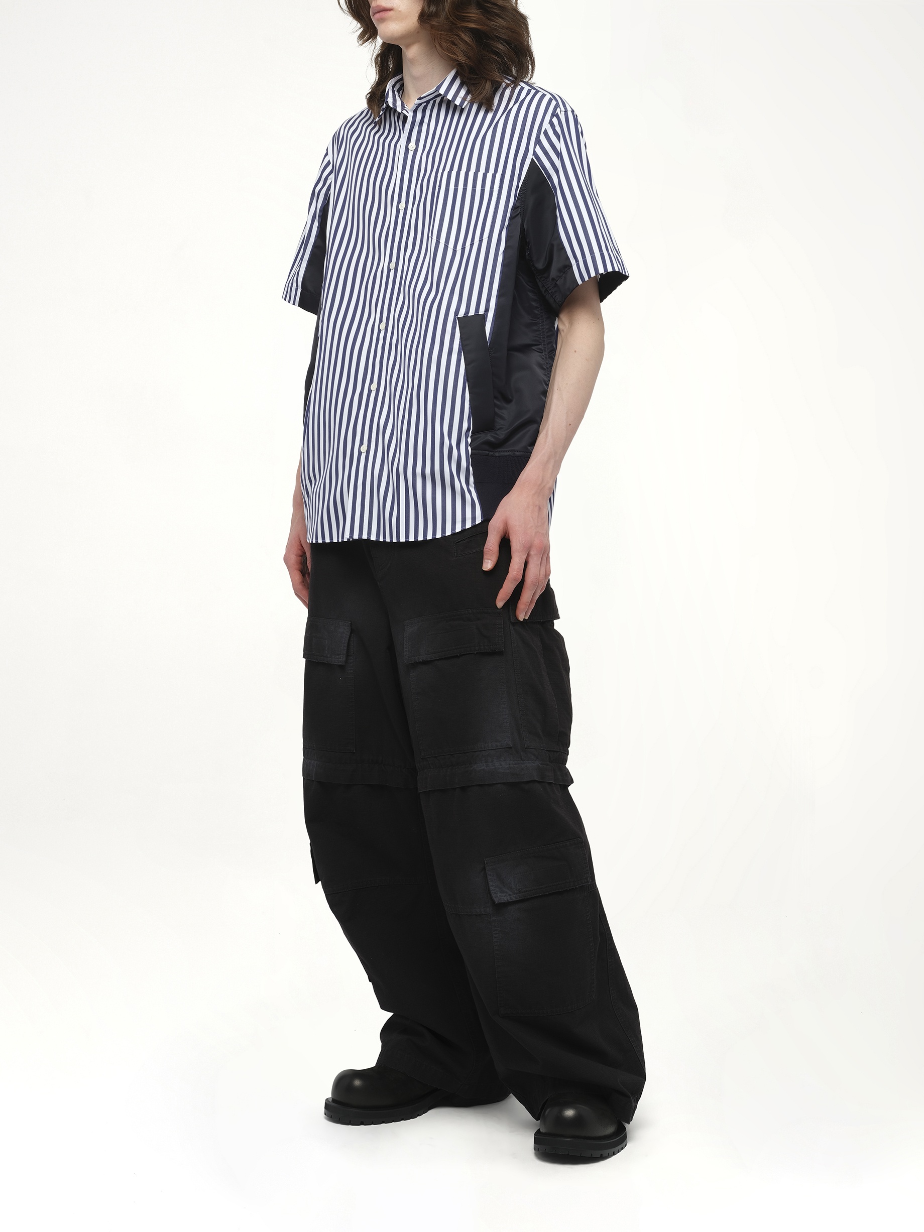Cotton Poplin Shirt in Navy Stripe/Navy - 4