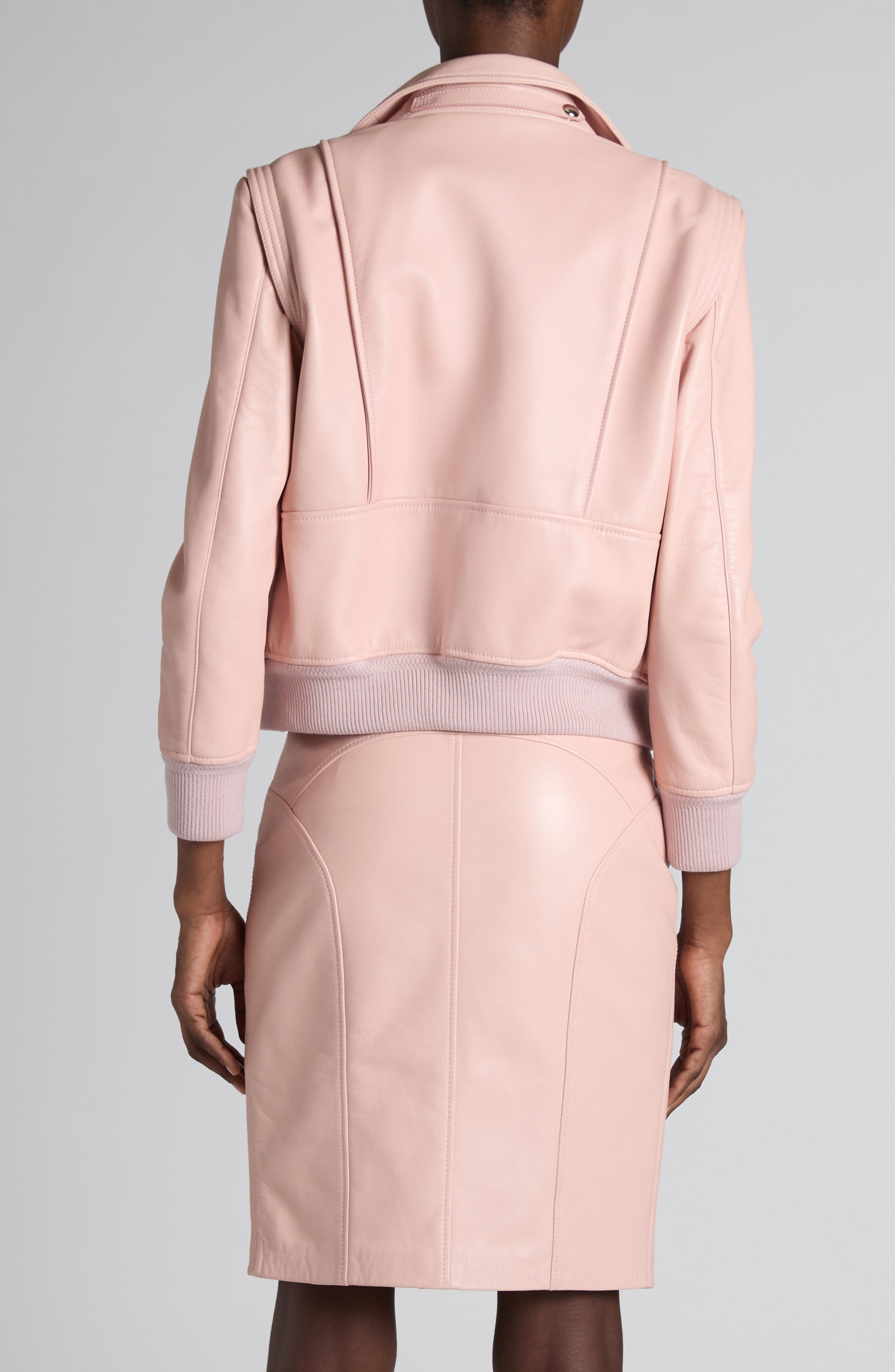 TOM FORD Lambskin Leather Moto Jacket in Powder Pink at Nordstrom - 4