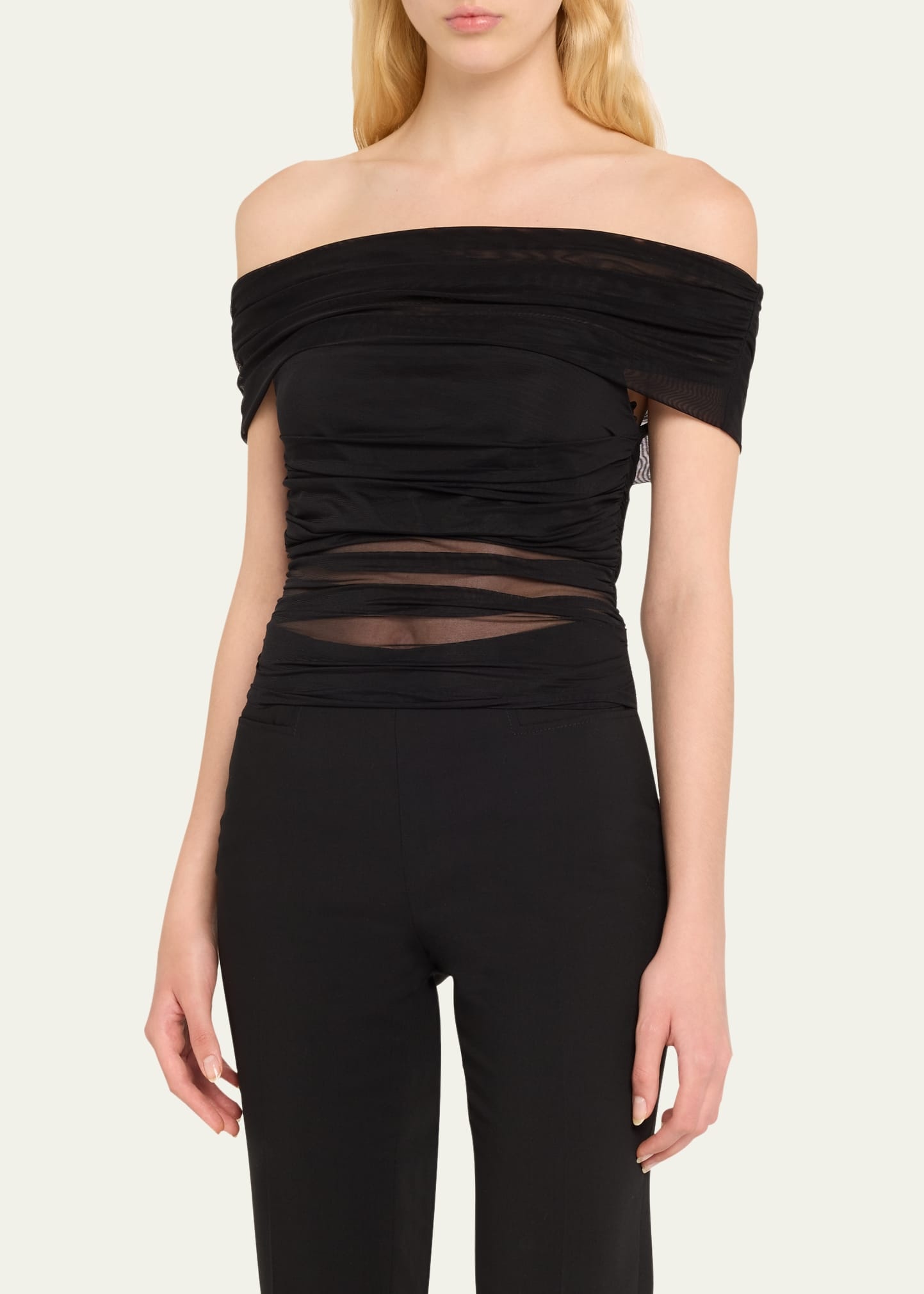 Isadola Ruched Mesh Crop Top - 4