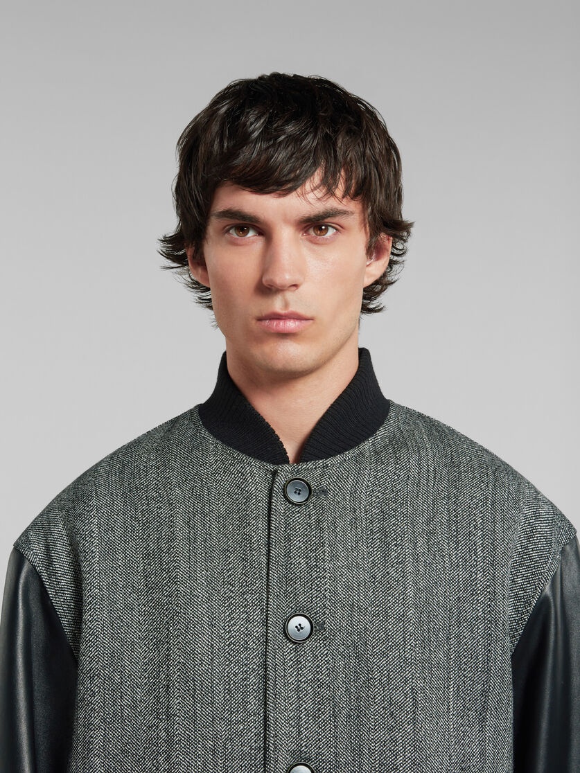 BLACK HERRINGBONE WOOL JACKET WITH LEATHER SLEEVES - 4