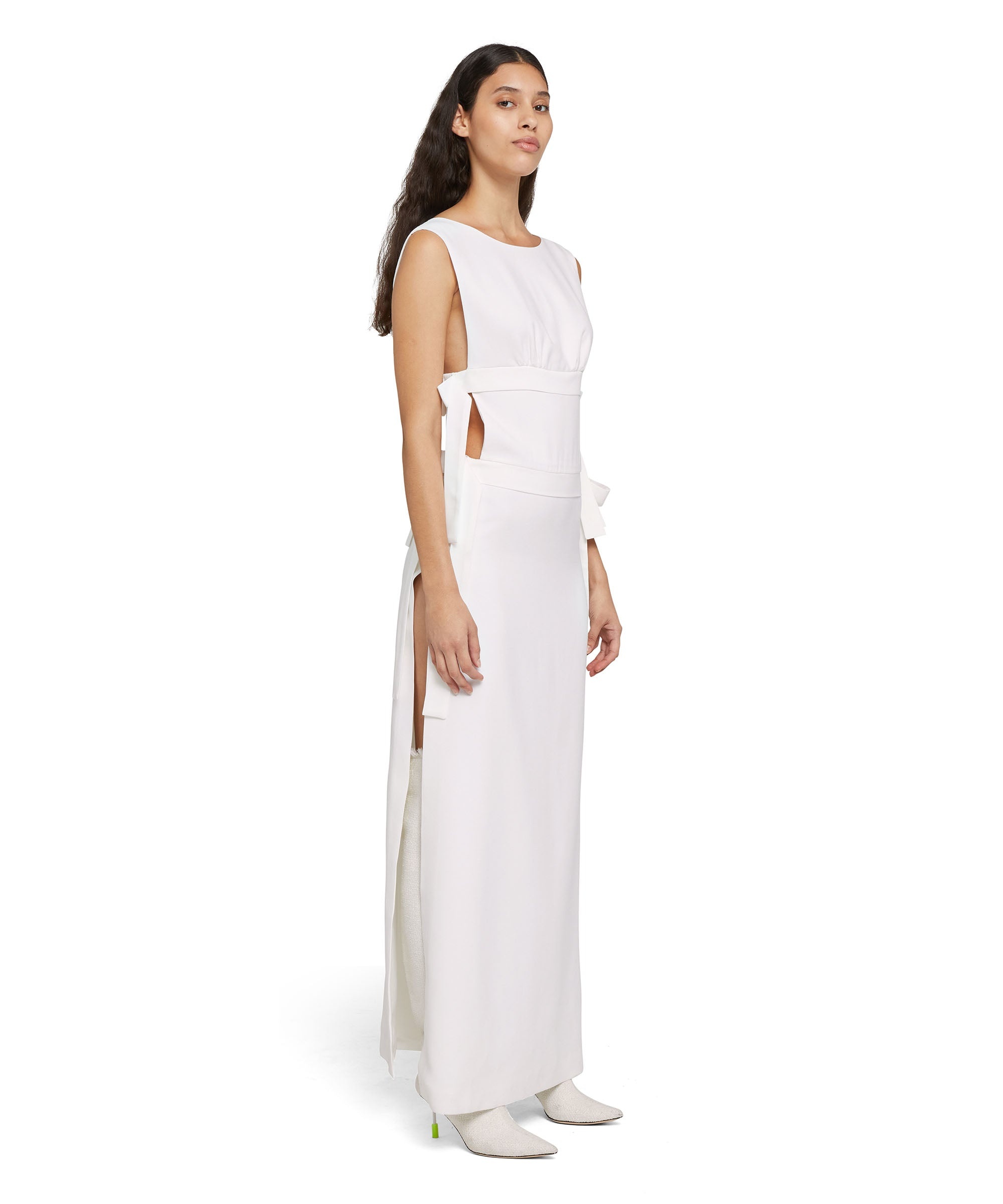 Viscose long dress with wide slit and bows - 3