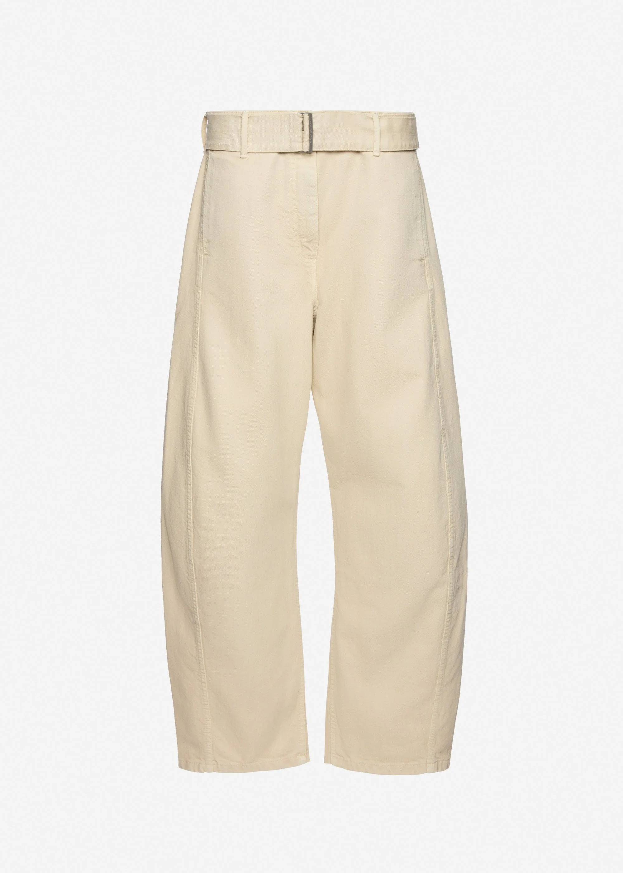 Belted wide-leg denim trousers in beige - 1