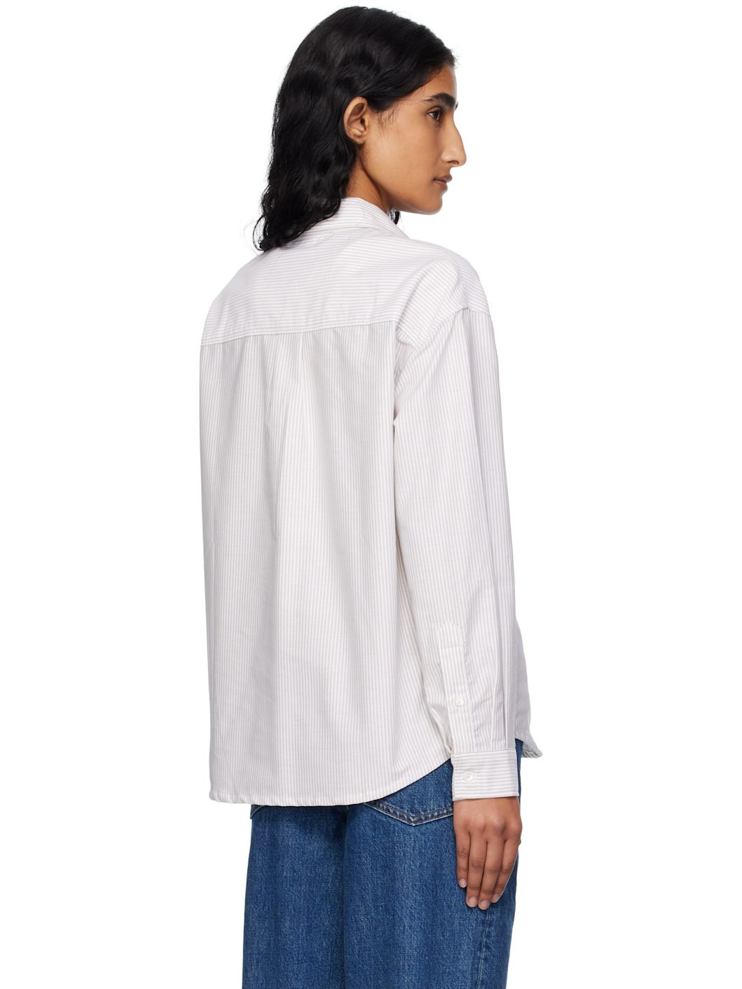 White & Beige Logo Boyfriend Shirt - 3