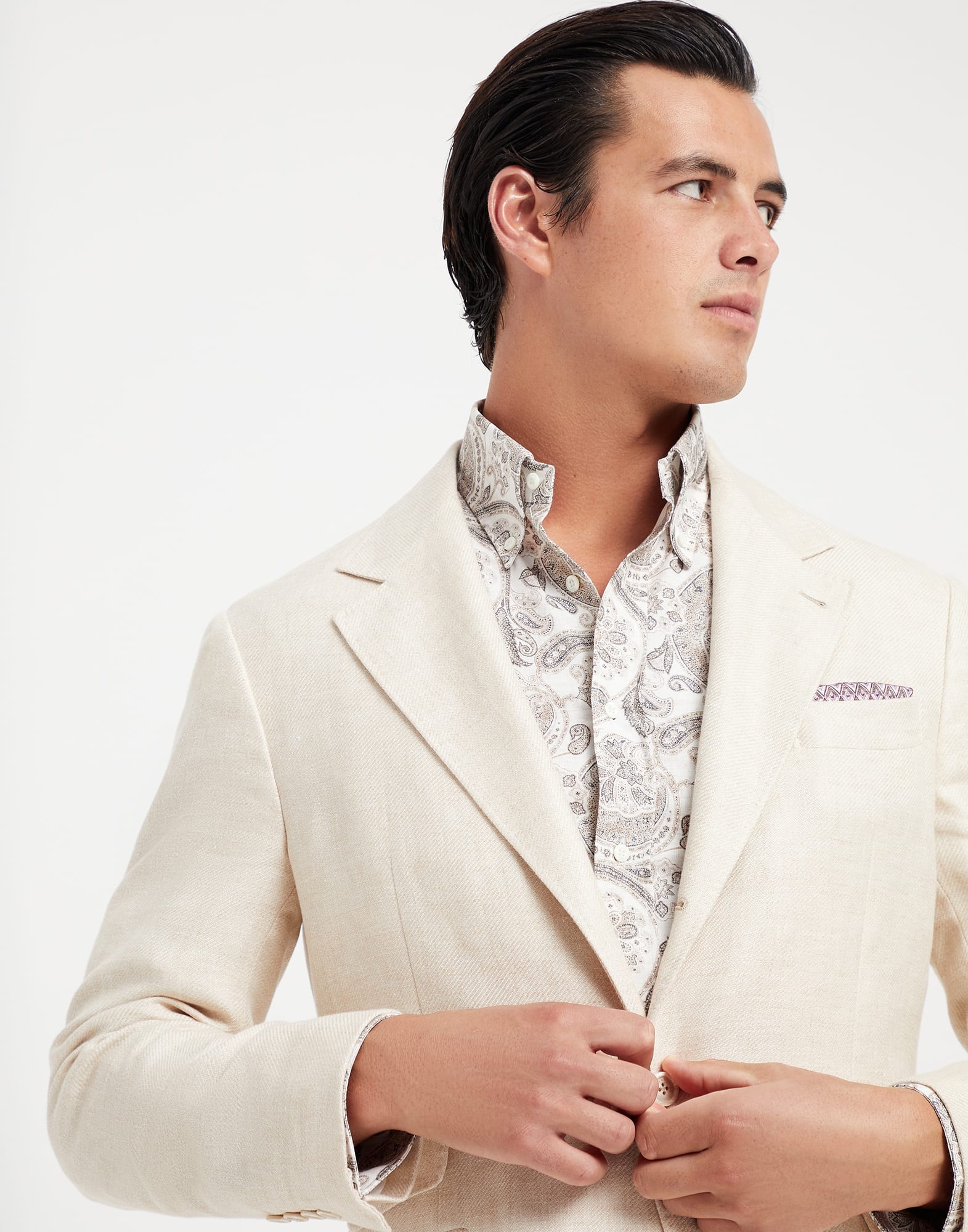 Linen, wool and silk diagonal deconstructed Cavallo blazer - 3