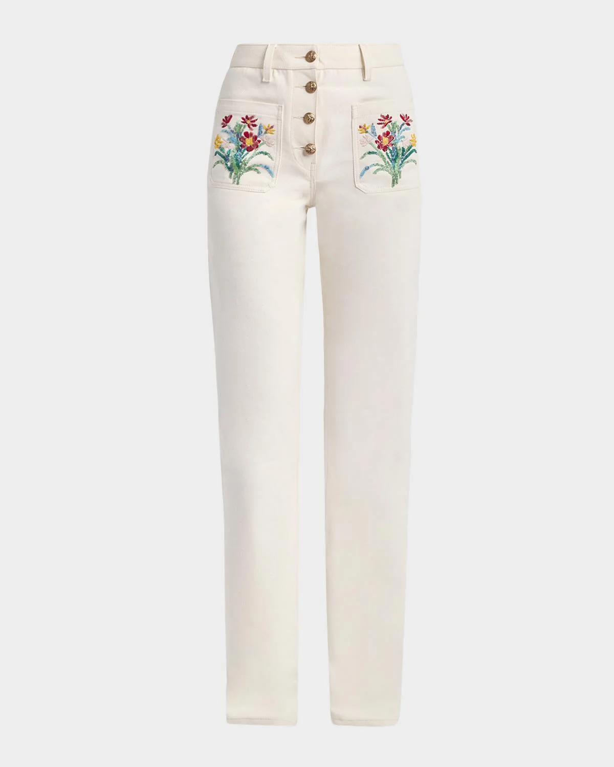 Beaded Front Pocket Straight-Leg Jeans - 1