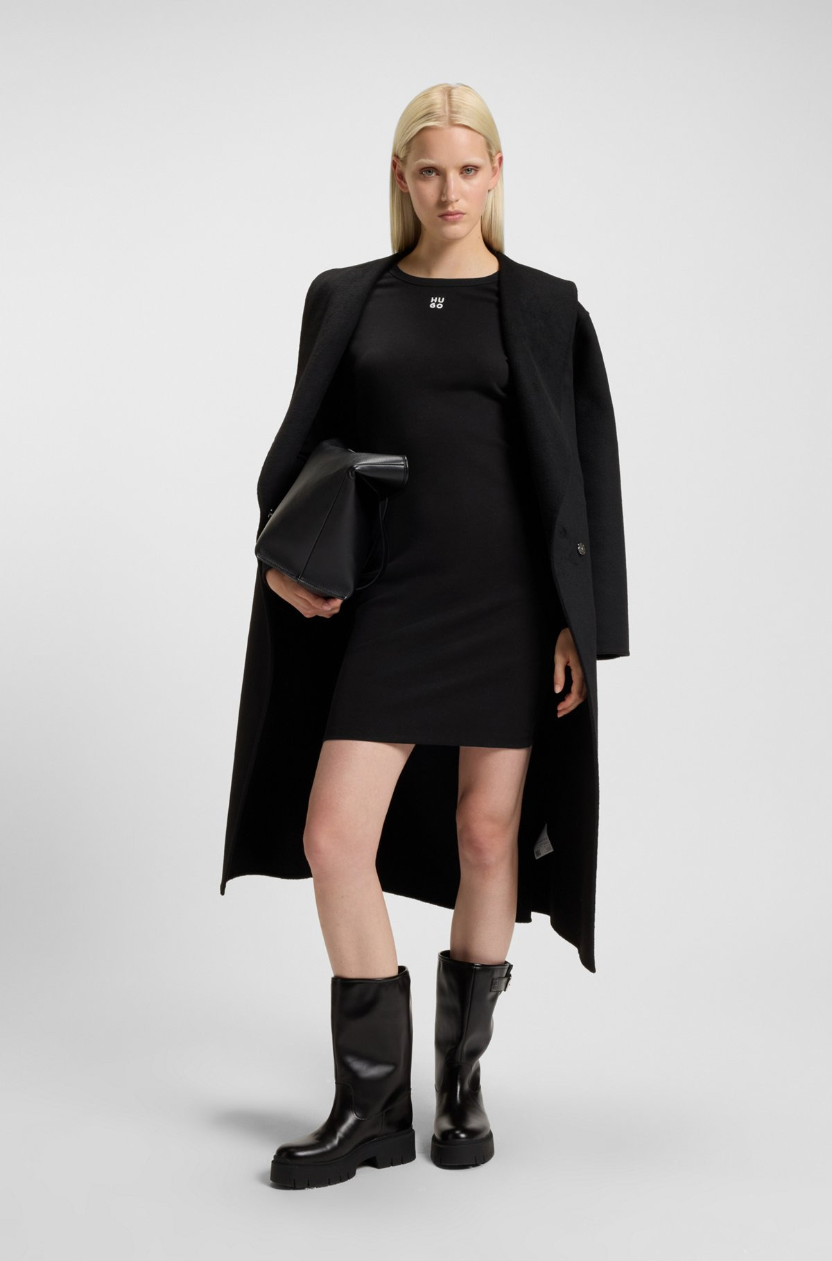 RIBBED DRESS IN STRETCH FABRIC WITH STACKED LOGO - 3