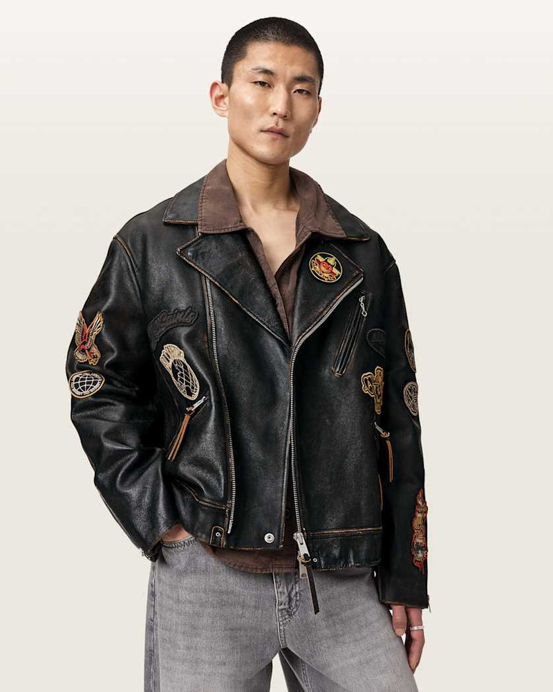 ALLSAINTS HAYS LEATHER BIKER PATCH JACKET outlook