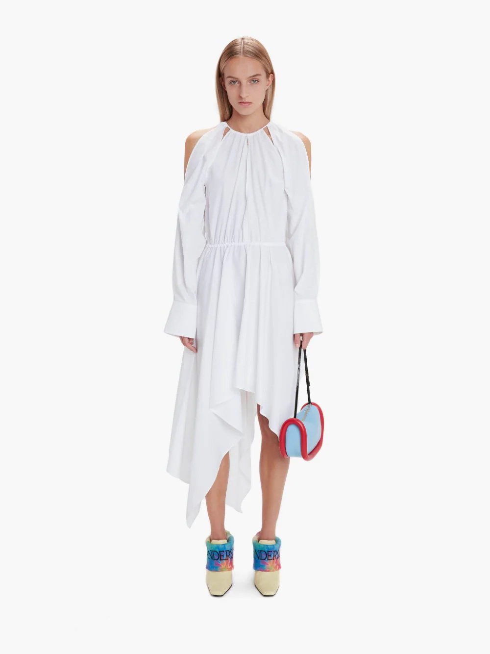 SLIT DETAIL ASYMMETRIC V NECK DRESS - 2