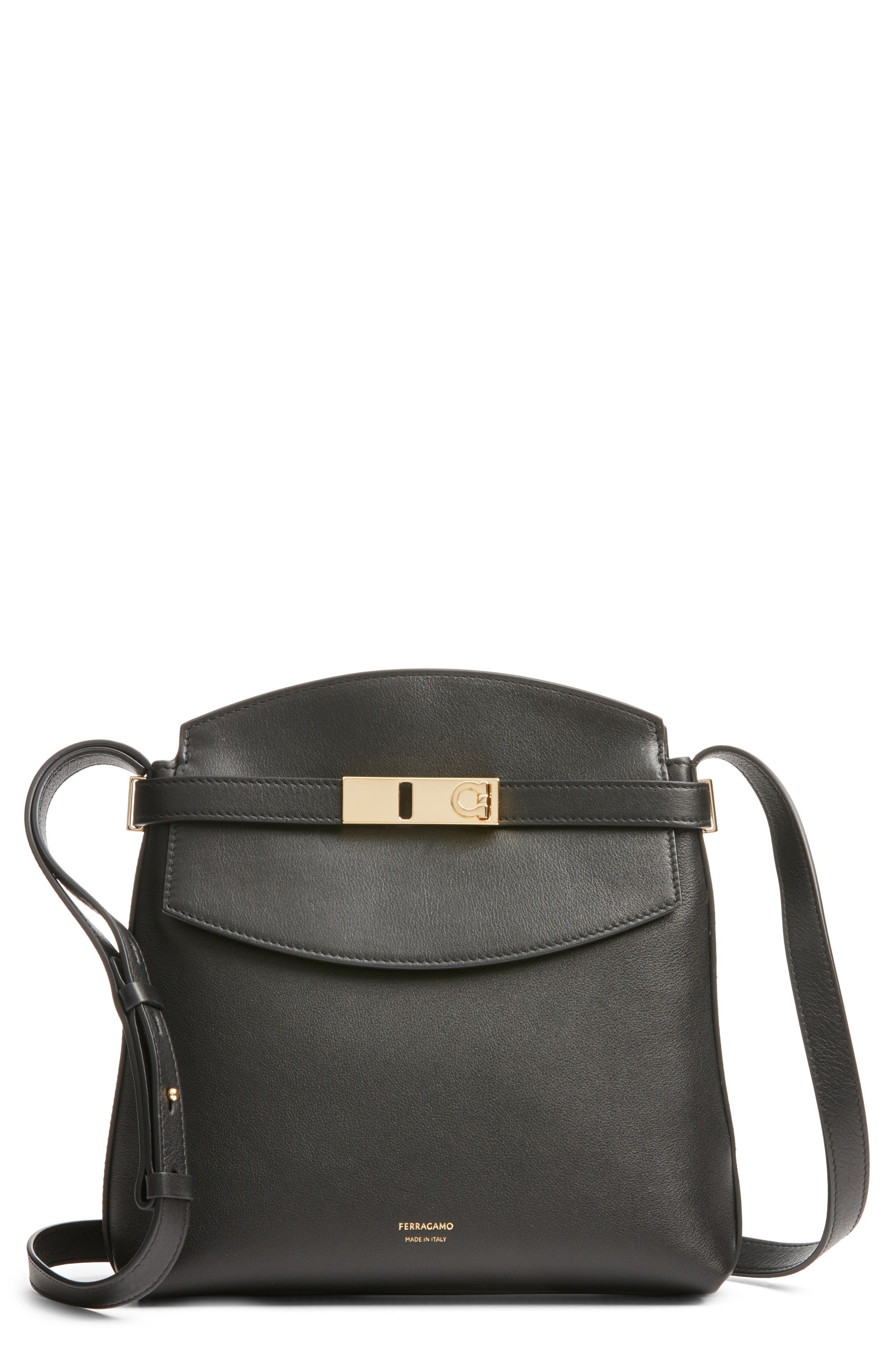 FERRAGAMO Hug Leather Crossbody Bag in Black at Nordstrom - 1