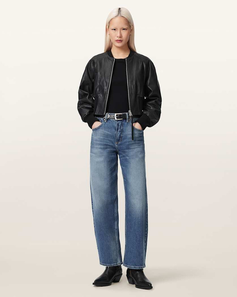 ALLSAINTS SURI CROPPED LEATHER BOMBER JACKET outlook