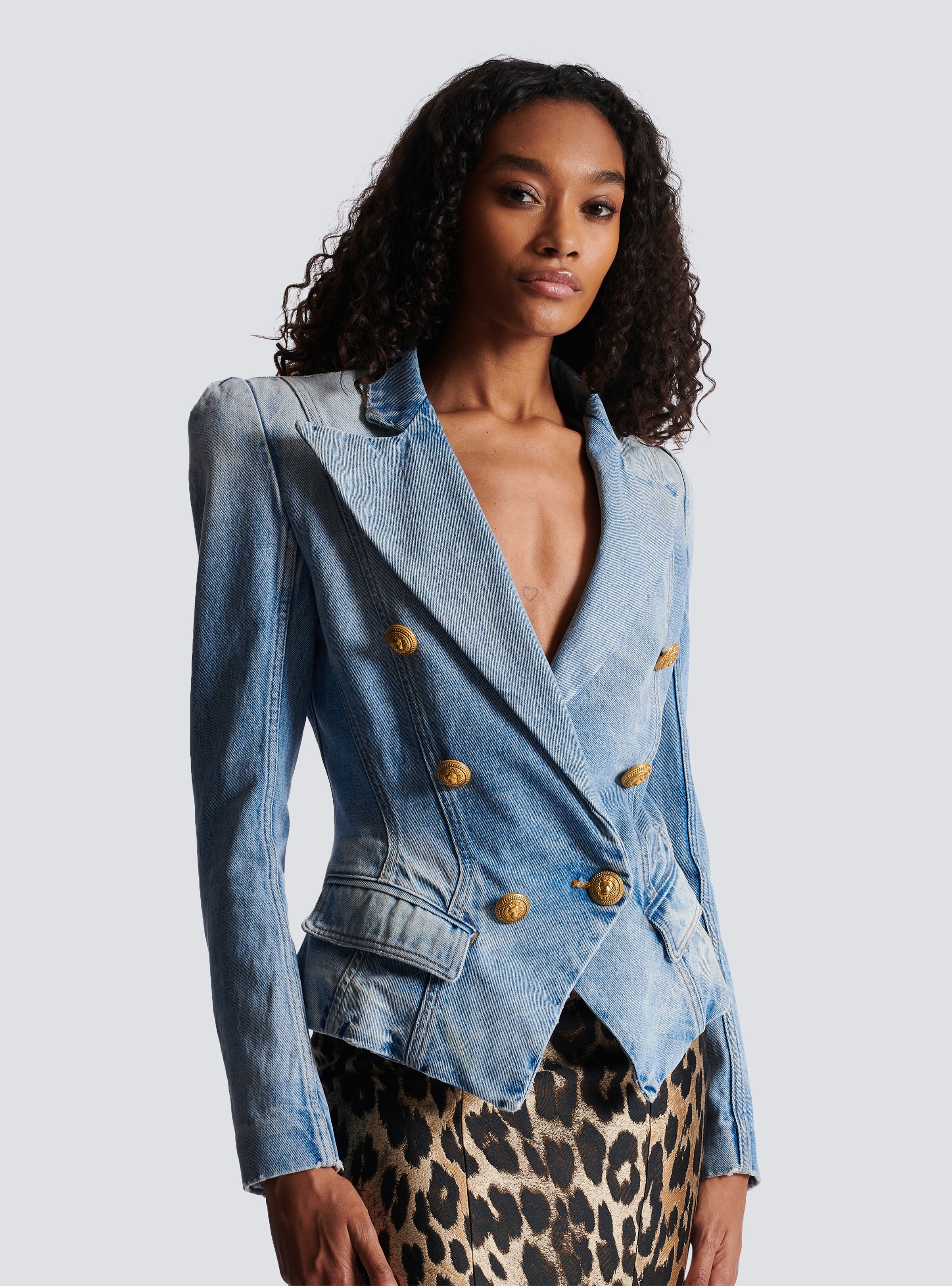 Slim-fit faded denim tailored jacket - 6