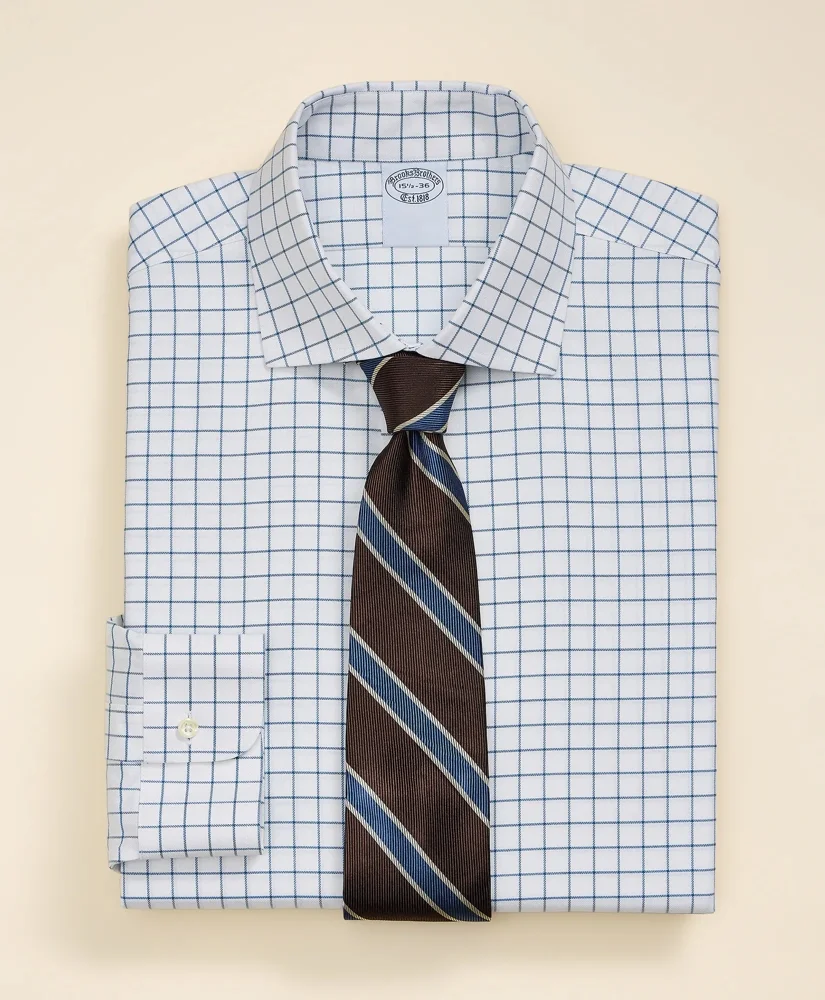 Supima® Cotton Non-Iron Herringbone Spread Collar Check Dress Shirt - 1