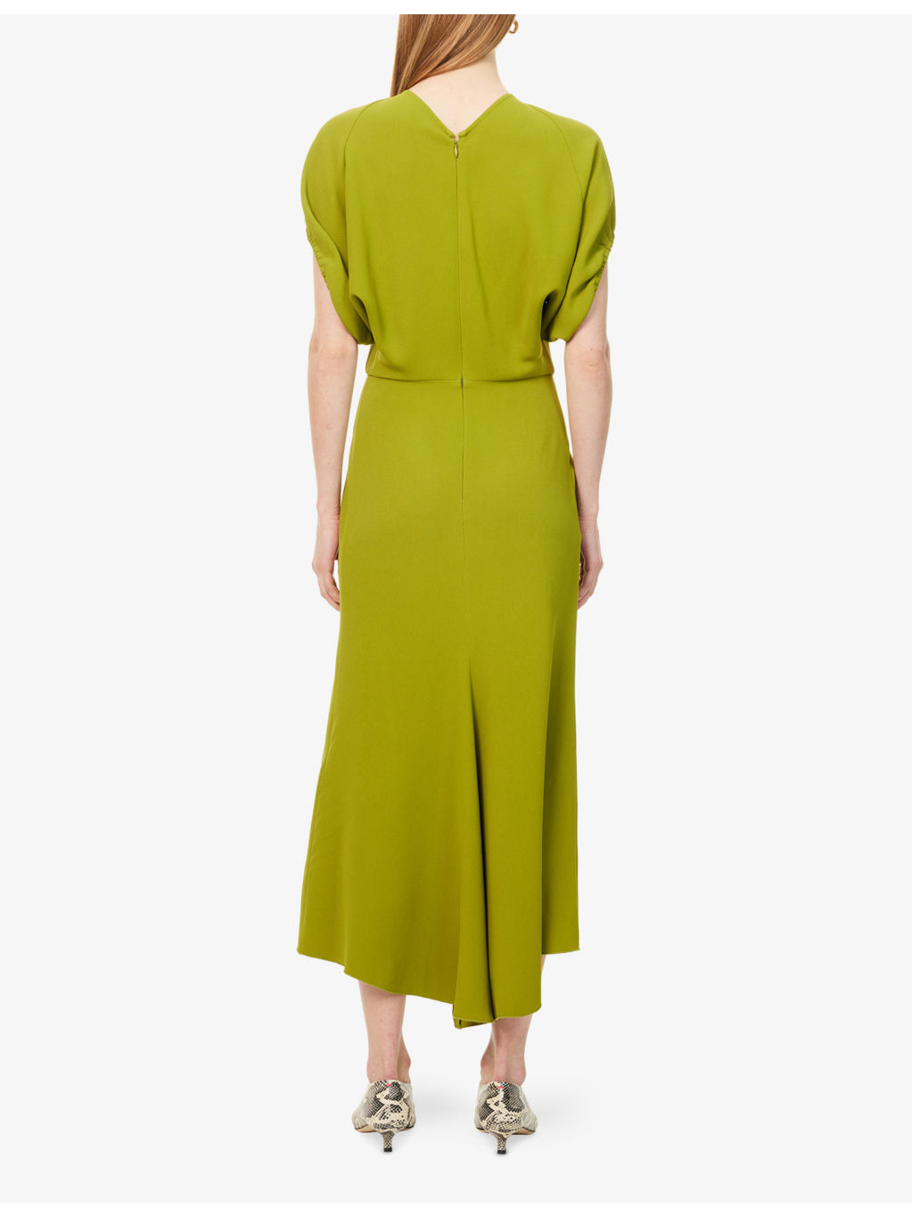 V-Neck Asymmetric-Hem Stretch-Woven Midi Dress - 4
