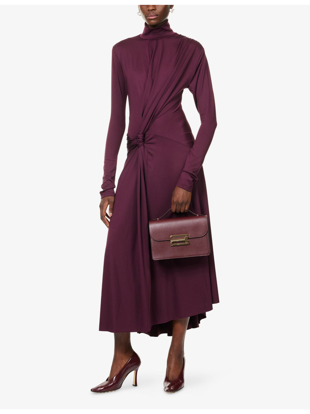Draped Long-Sleeves Stretch-Woven Midi Dress - 2