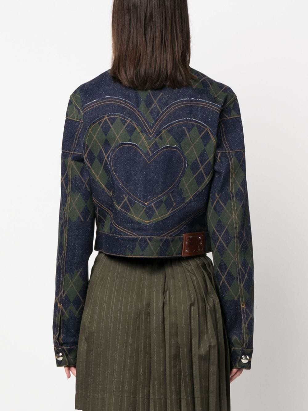 argyle-pattern cotton denim jacket - 4