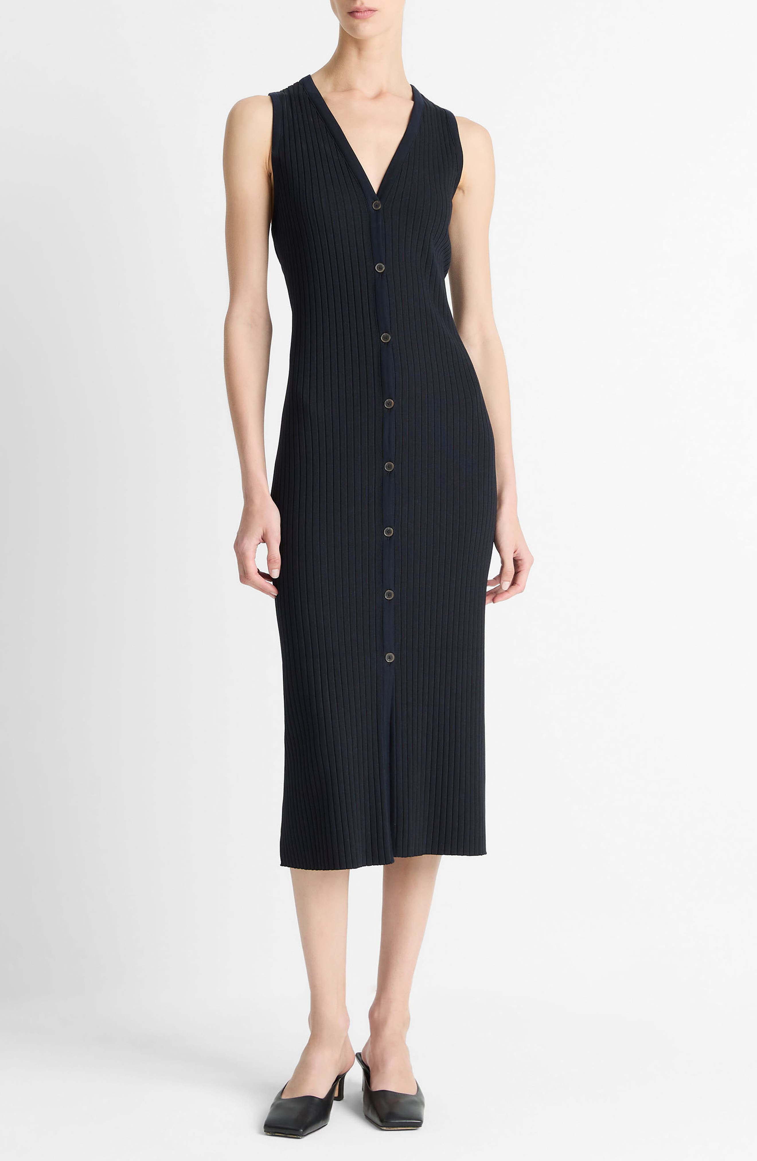 Vince Sleeveless Rib Midi Dress in Coastal at Nordstrom - 1