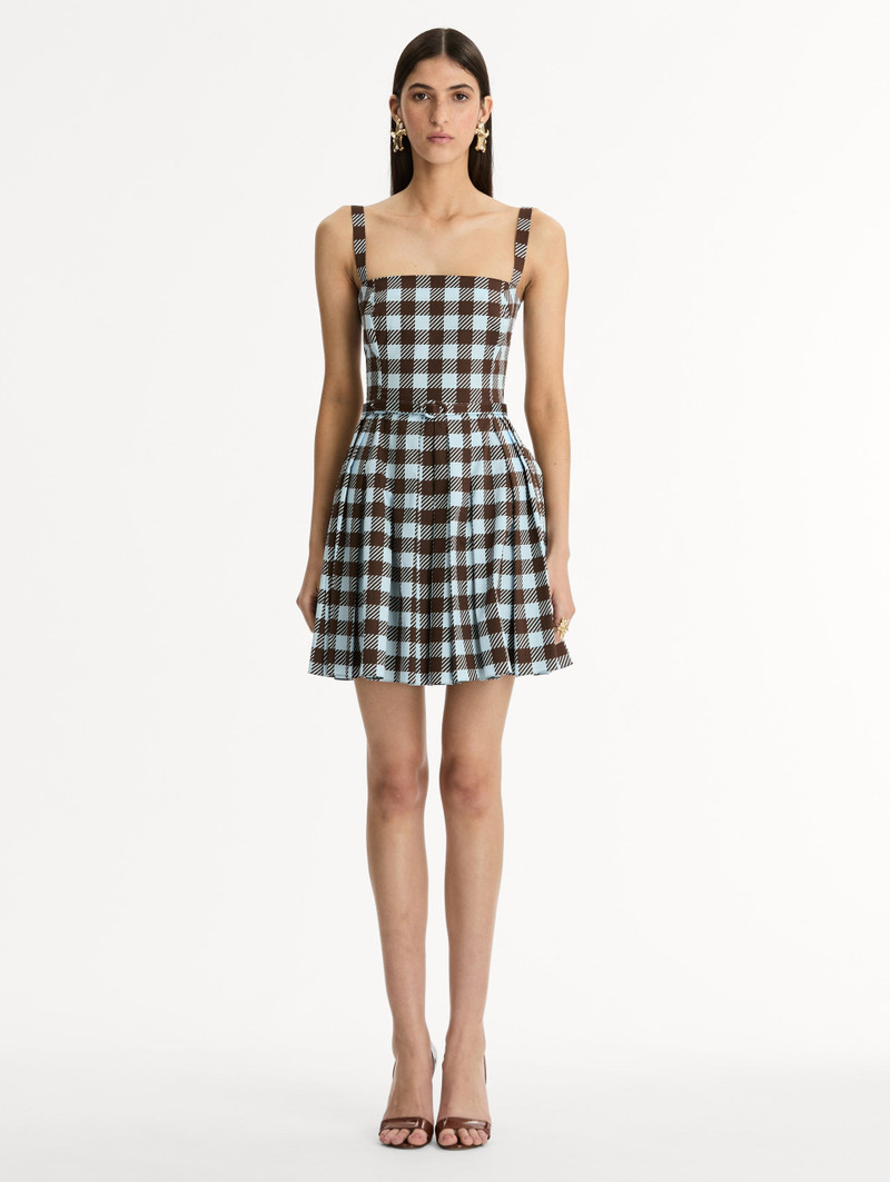 Oscar de la Renta GINGHAM COTTON POPLIN SLEEVELESS DRESS outlook