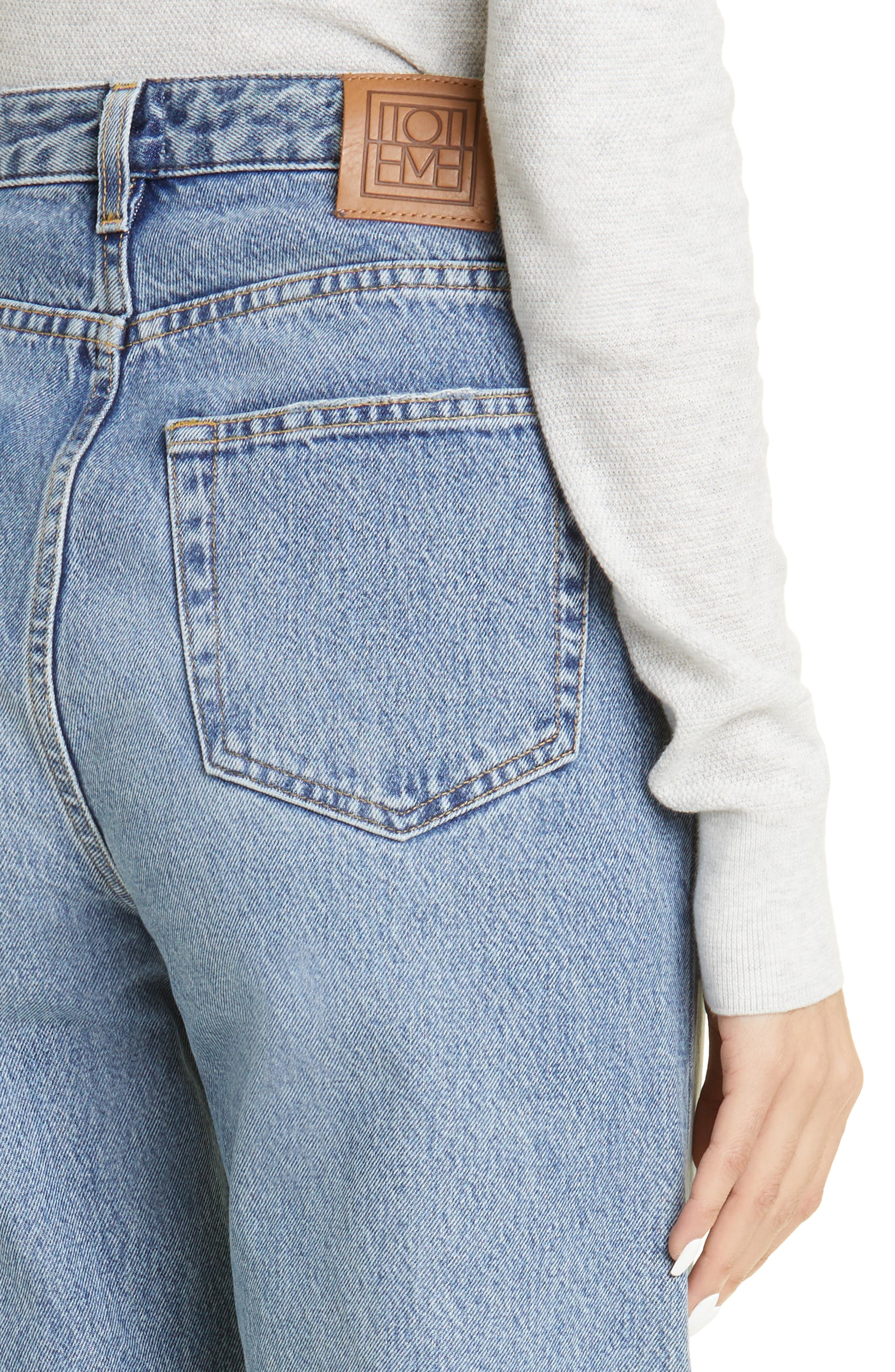 TOTEME Rigid Organic Cotton Flare Leg Jeans in Worn Blue at Nordstrom - 5