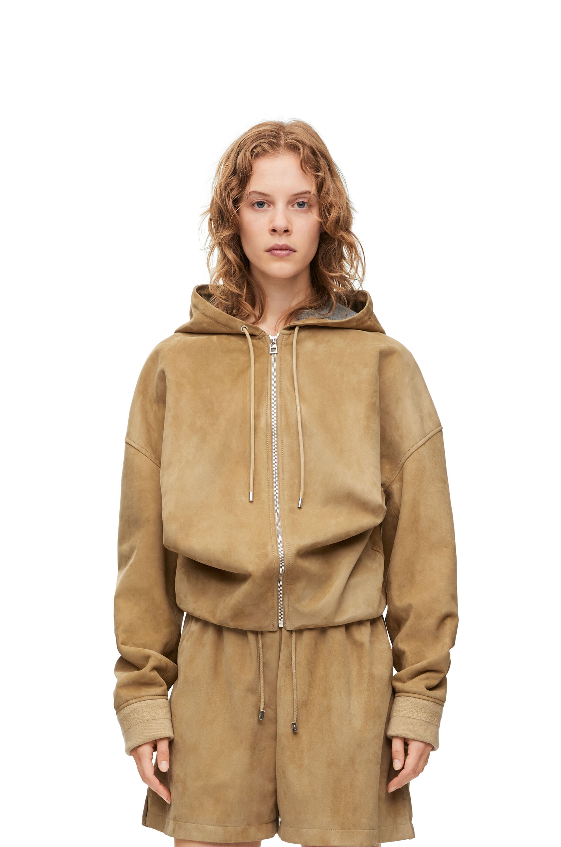 Draped hoodie in suede - 3