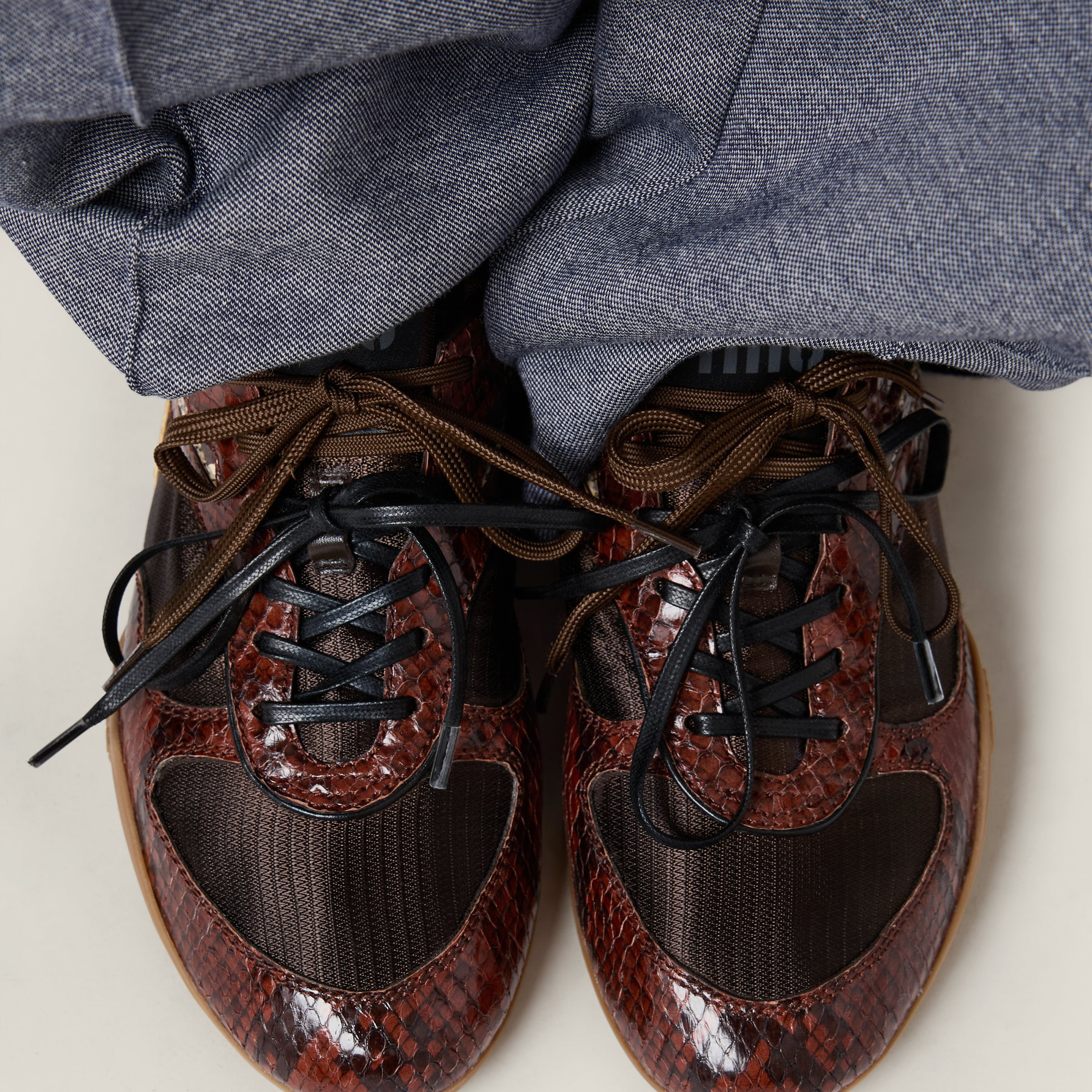 Gymnasium technical fabric and python-print Ayers leather sneakers - 5