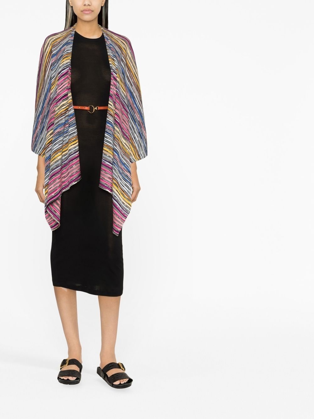 striped knitted cape cardigan - 4