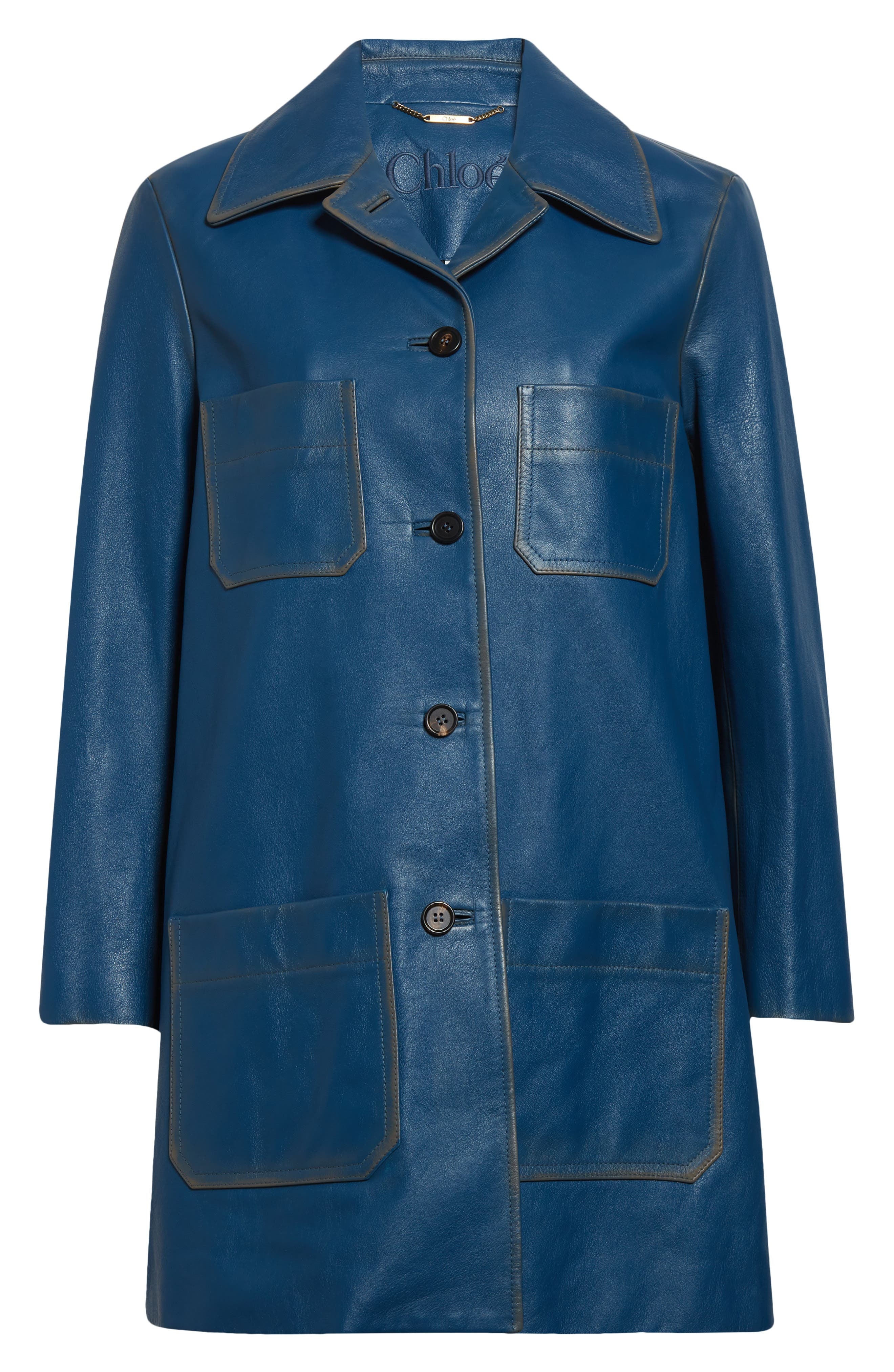 Chloé Patine Leather Car Coat in Stellar Blue at Nordstrom - 5