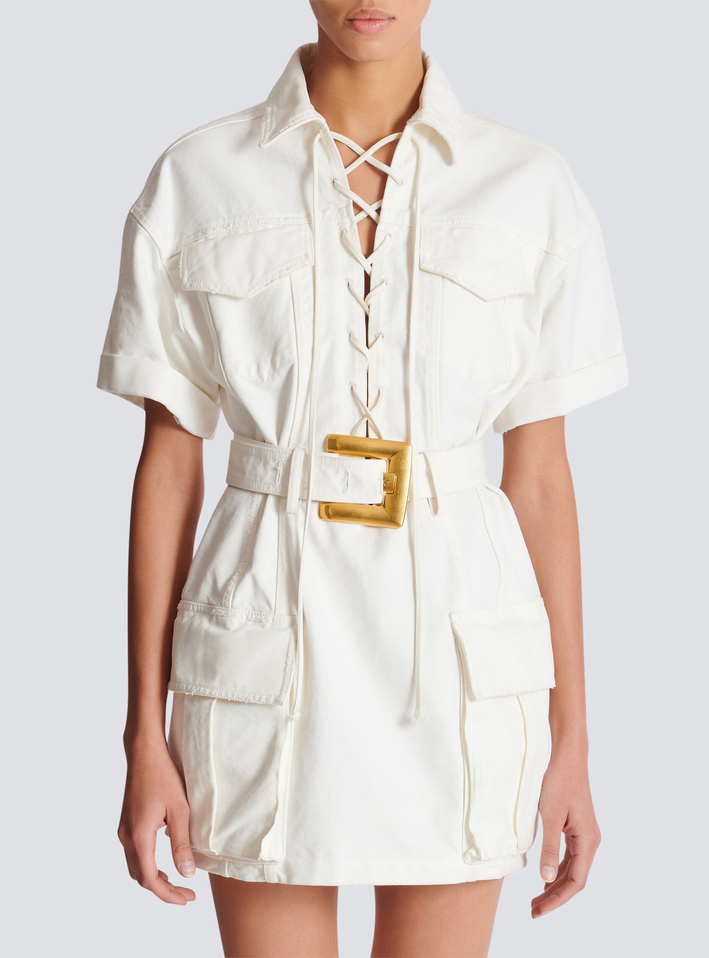 Short lace-up canvas dress - 5