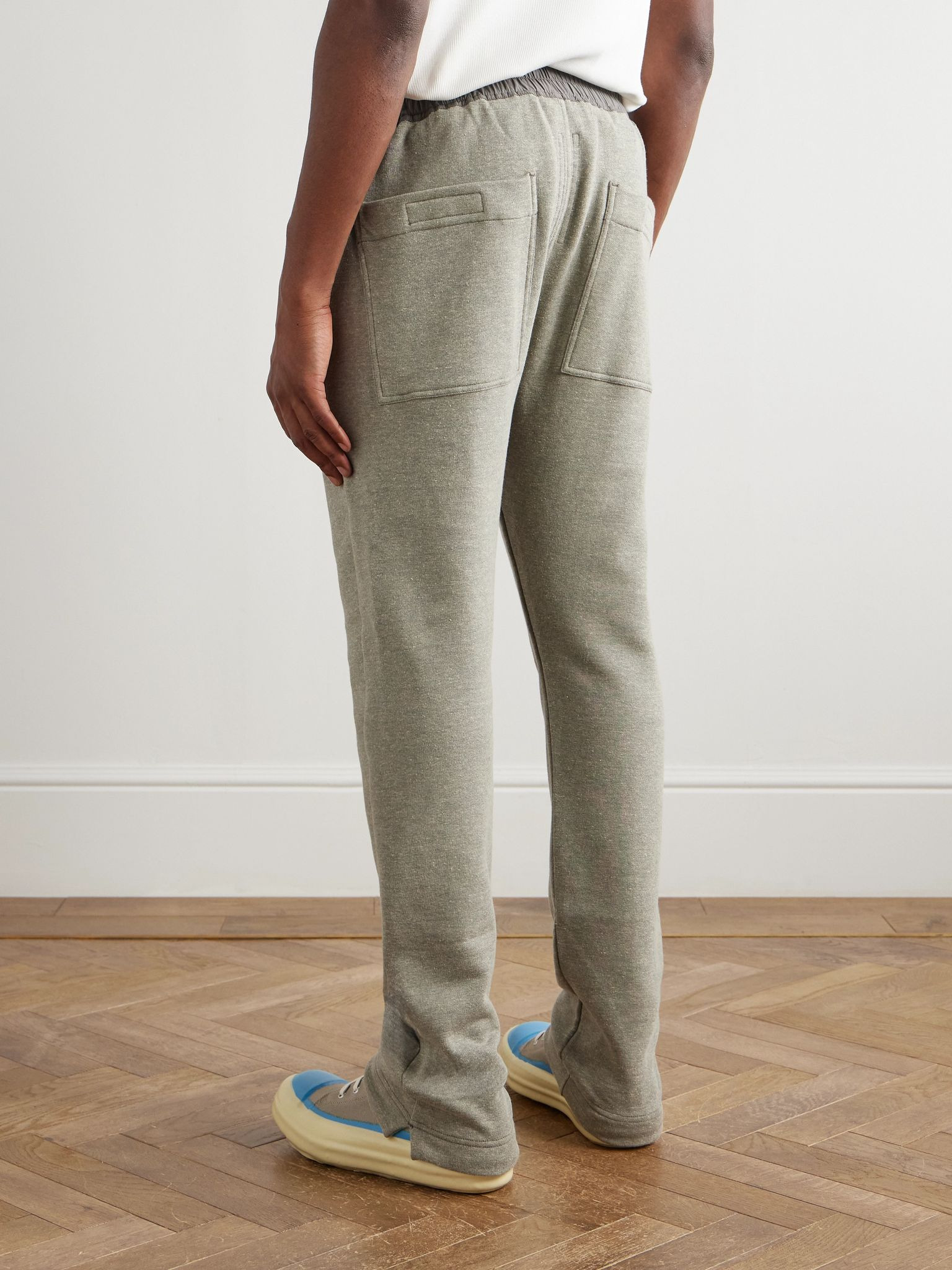 Berlin Straight-Leg Shell-Trimmed Cotton-Blend Jersey Sweatpants Gray - 4