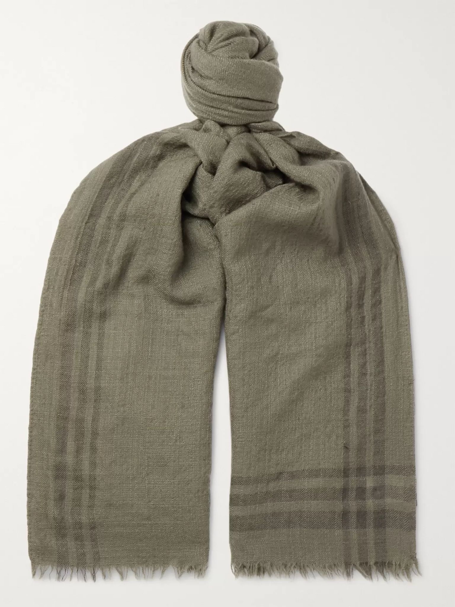 Fringed Striped Cashmere Scarf - 1