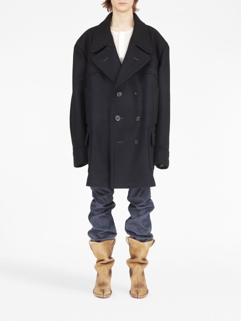 double-breasted wool-blend coat - 2