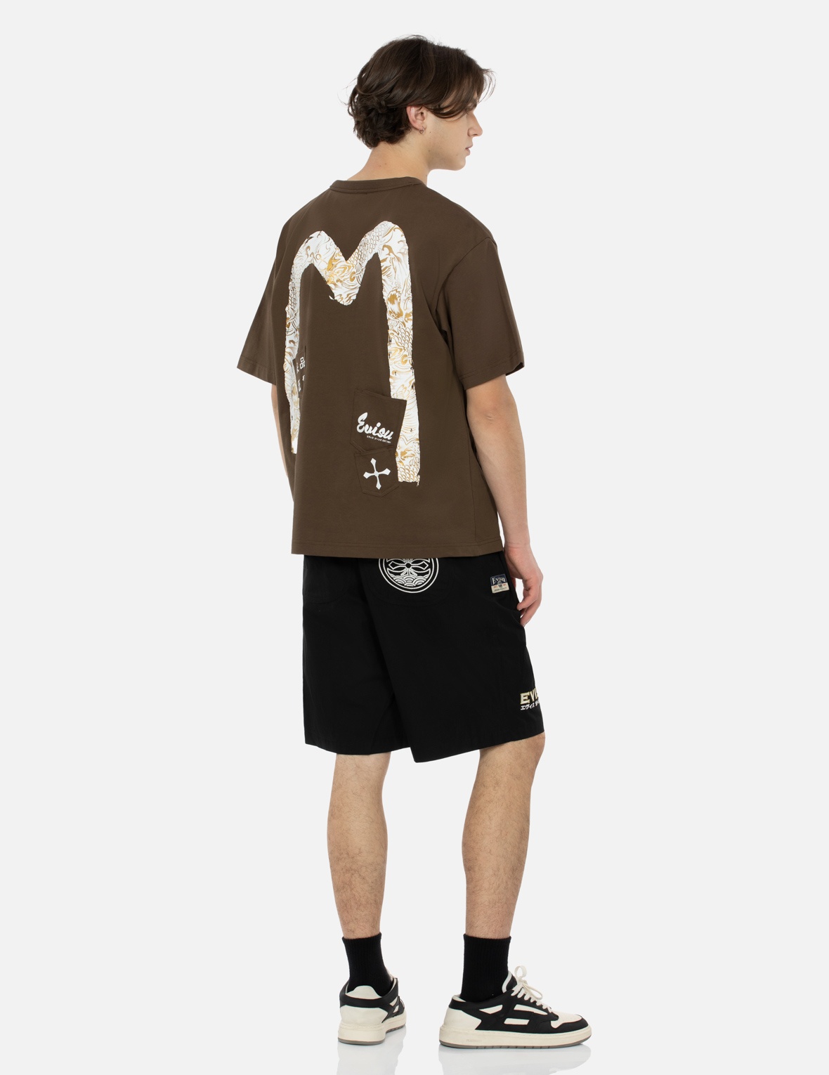 LOGO AND KAMON EMBROIDERY RELAX FIT SHORTS - 4