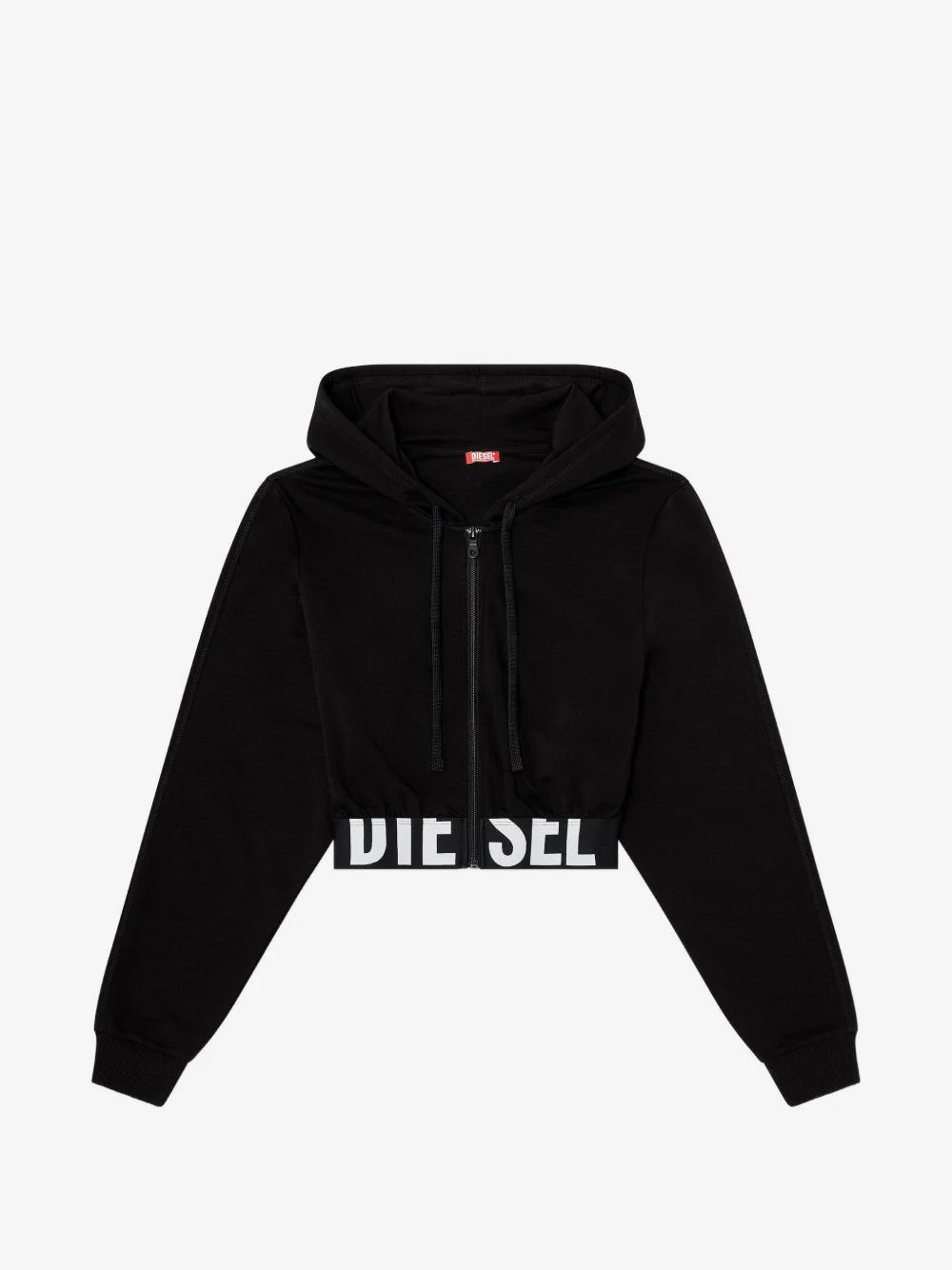 logo-waistband zip-up cropped cotton hoodie - 1