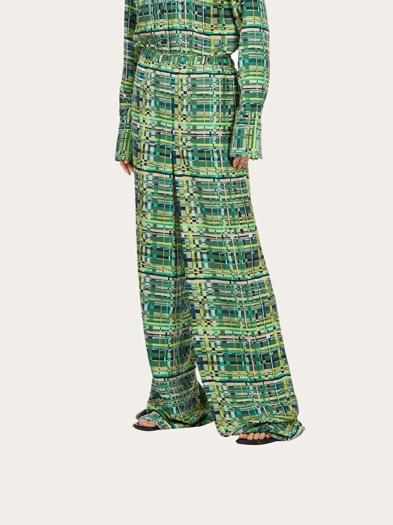 FERRAGAMO CHECK PRINT WIDE LEG TROUSER outlook
