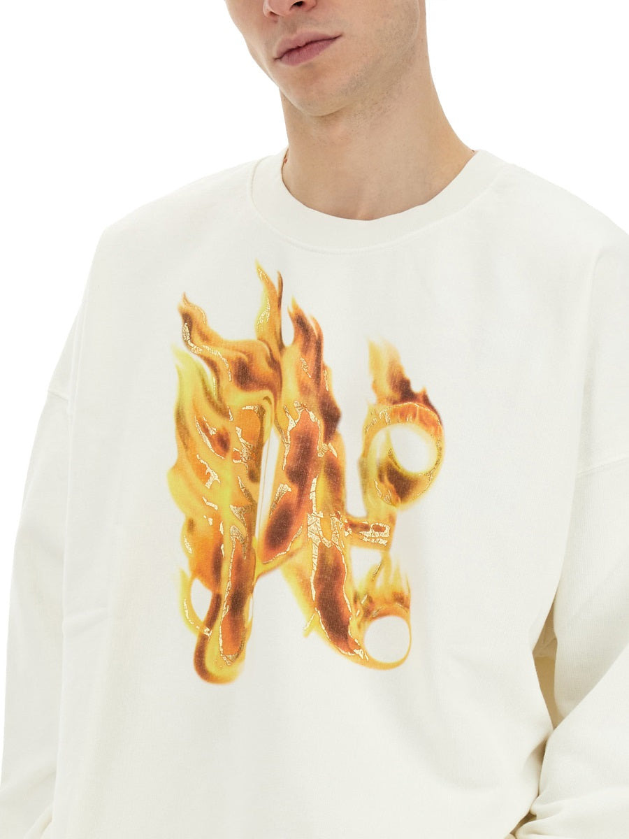 Palm Angels Men "Burning Monogram" Print Sweatshirt - 4
