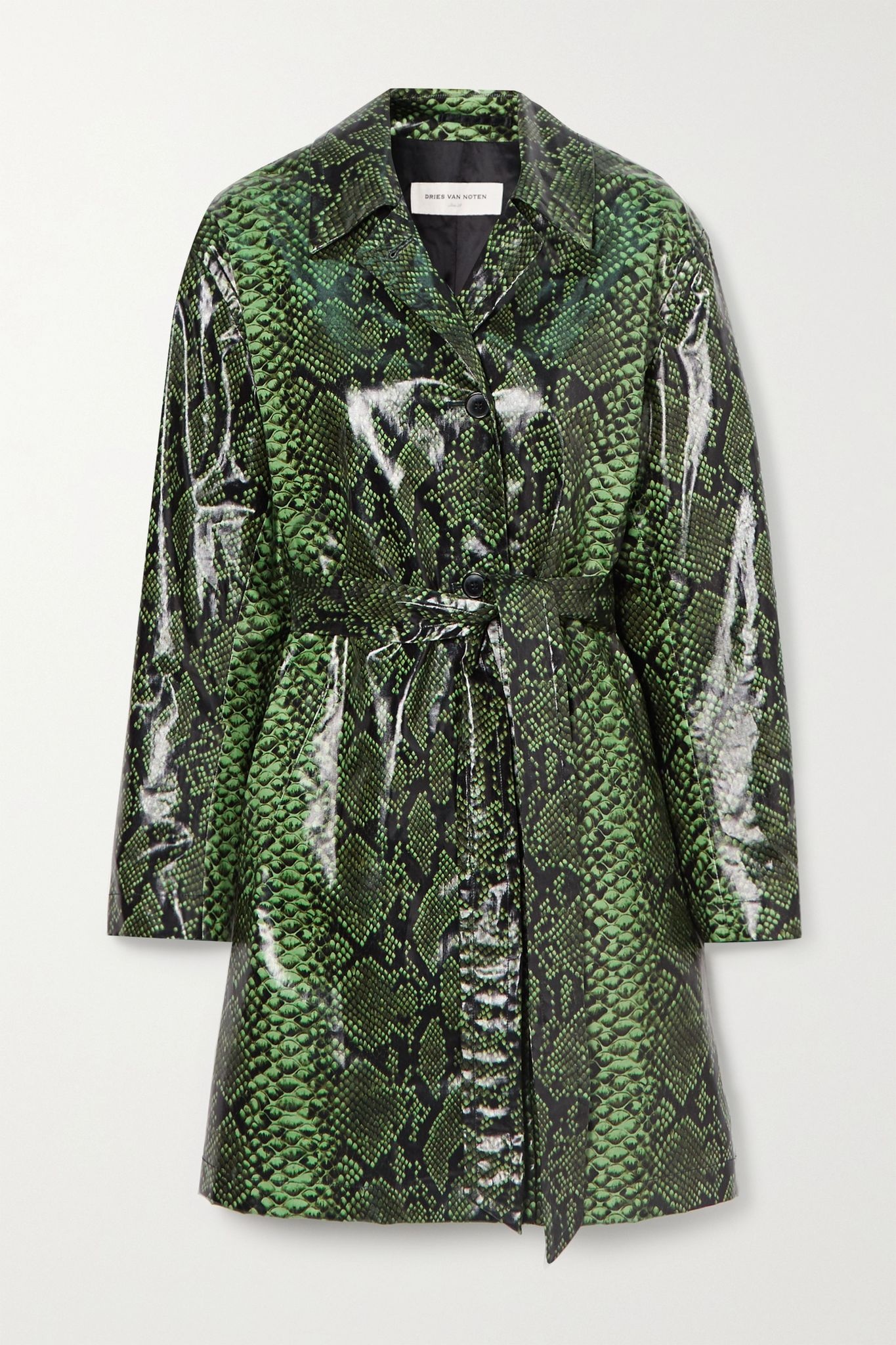 Snake-print coated cotton-blend trench coat - 1