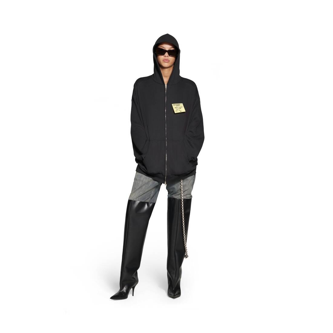 Sticky Note Zip-up Hoodie Medium Fit in Black Faded - 2