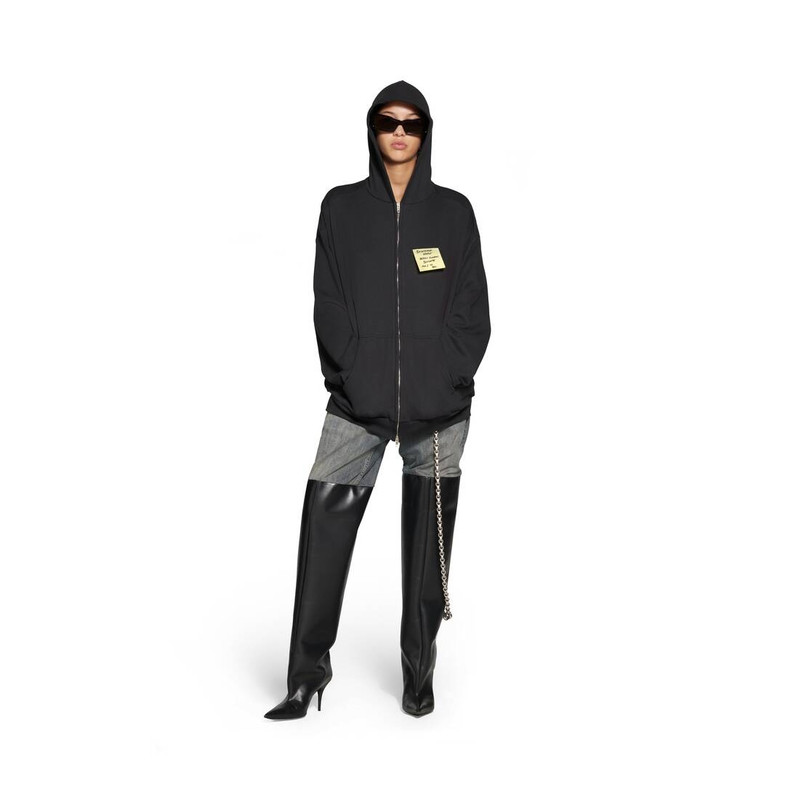 BALENCIAGA Sticky Note Zip-up Hoodie Medium Fit in Black Faded outlook