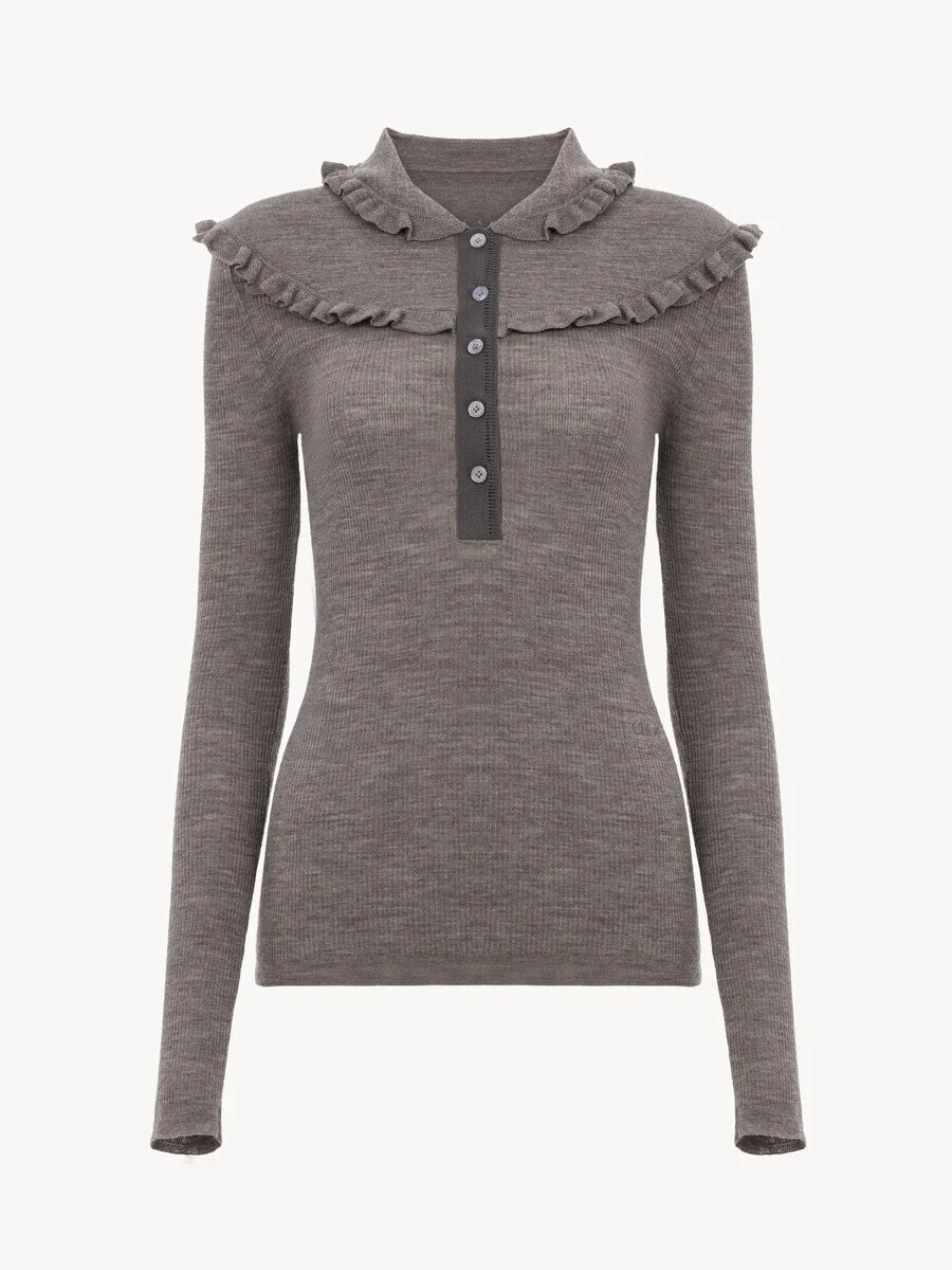 FITTED HENLEY SHIRT IN A SUPERFINE WOOL KNIT - 1