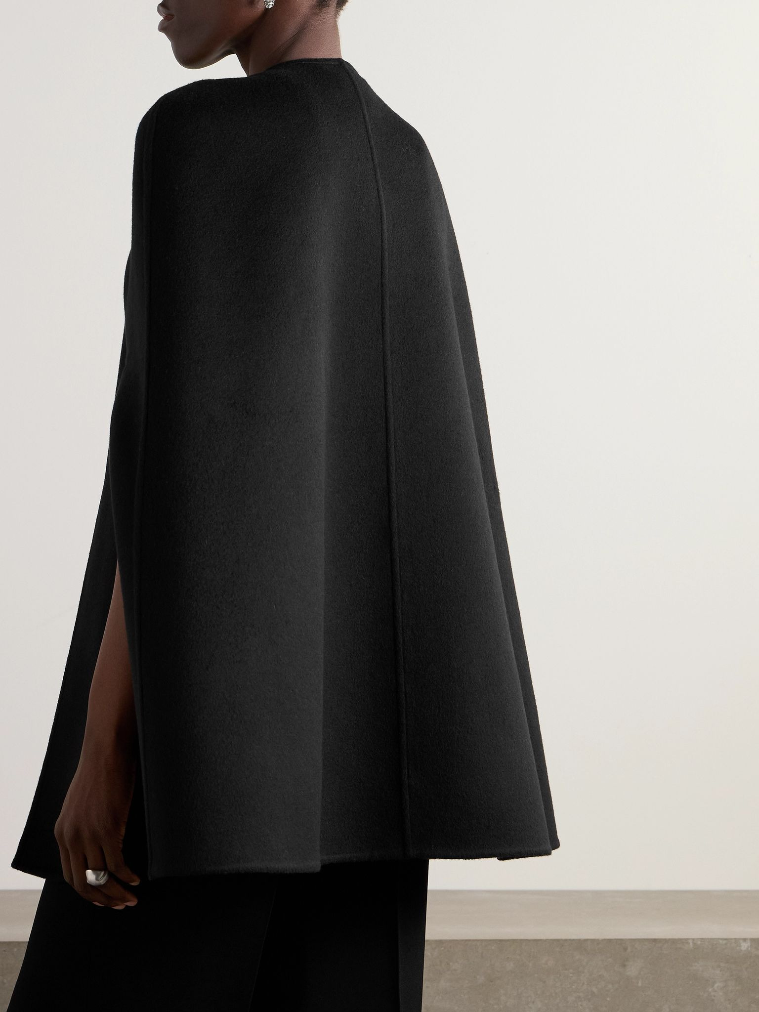 Horsebit-embellished wool and silk-blend cape Black - 3