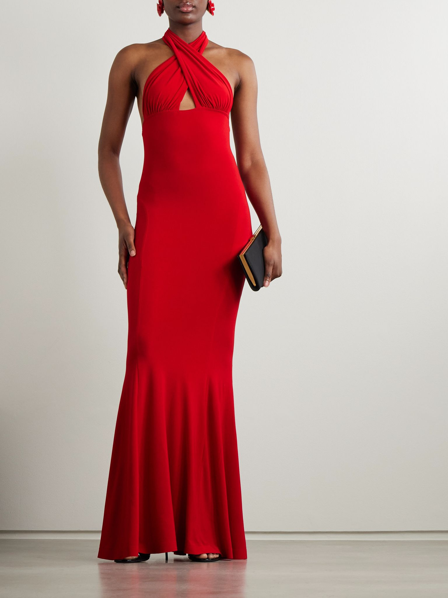 Cutout jersey halterneck gown Red - 2