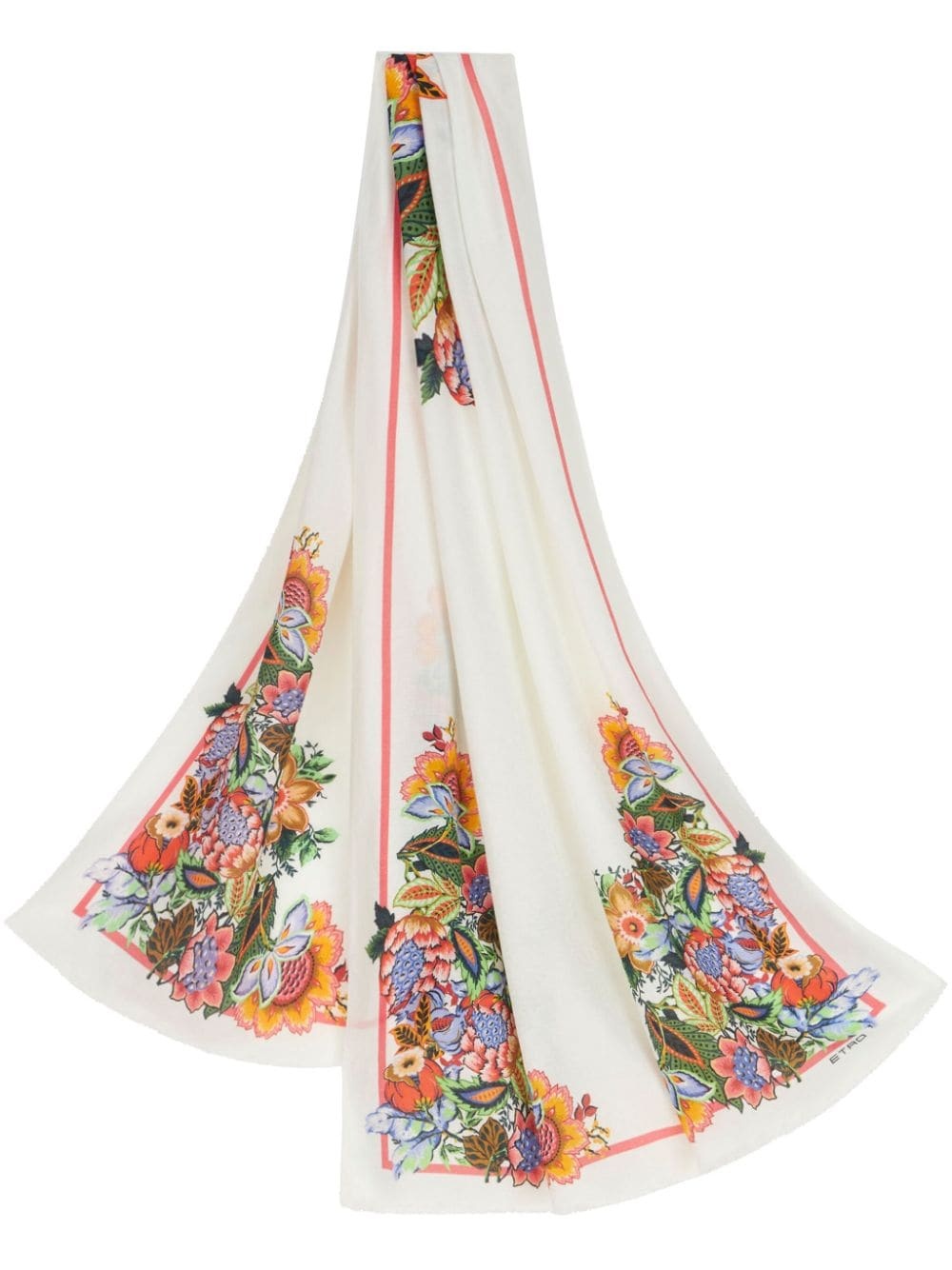 Bouquet-print fringed scarf - 1