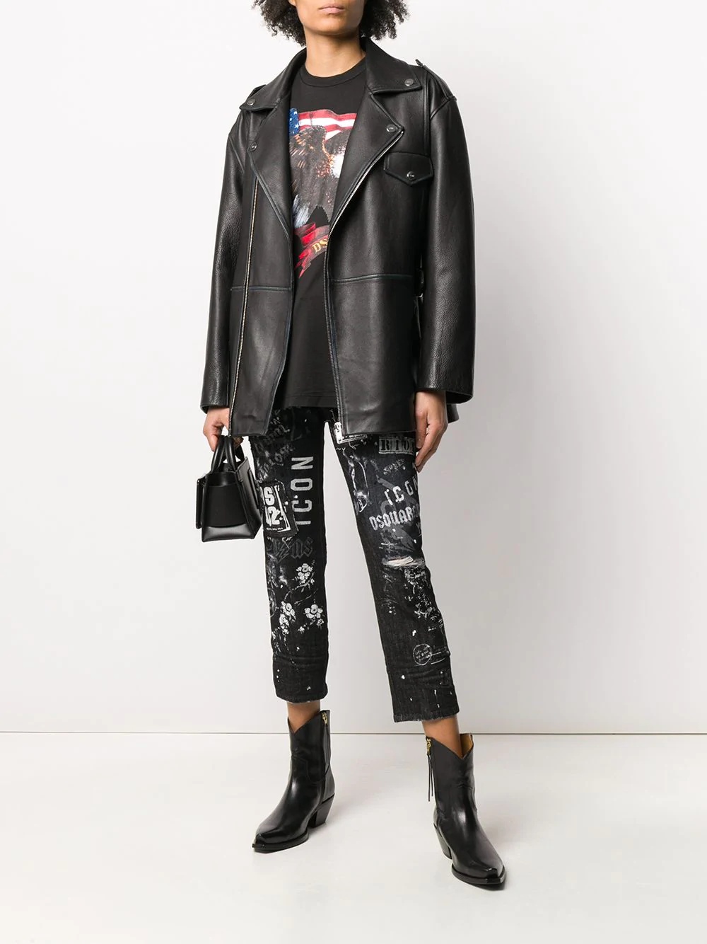 logo print distressed cropped jeans - 2