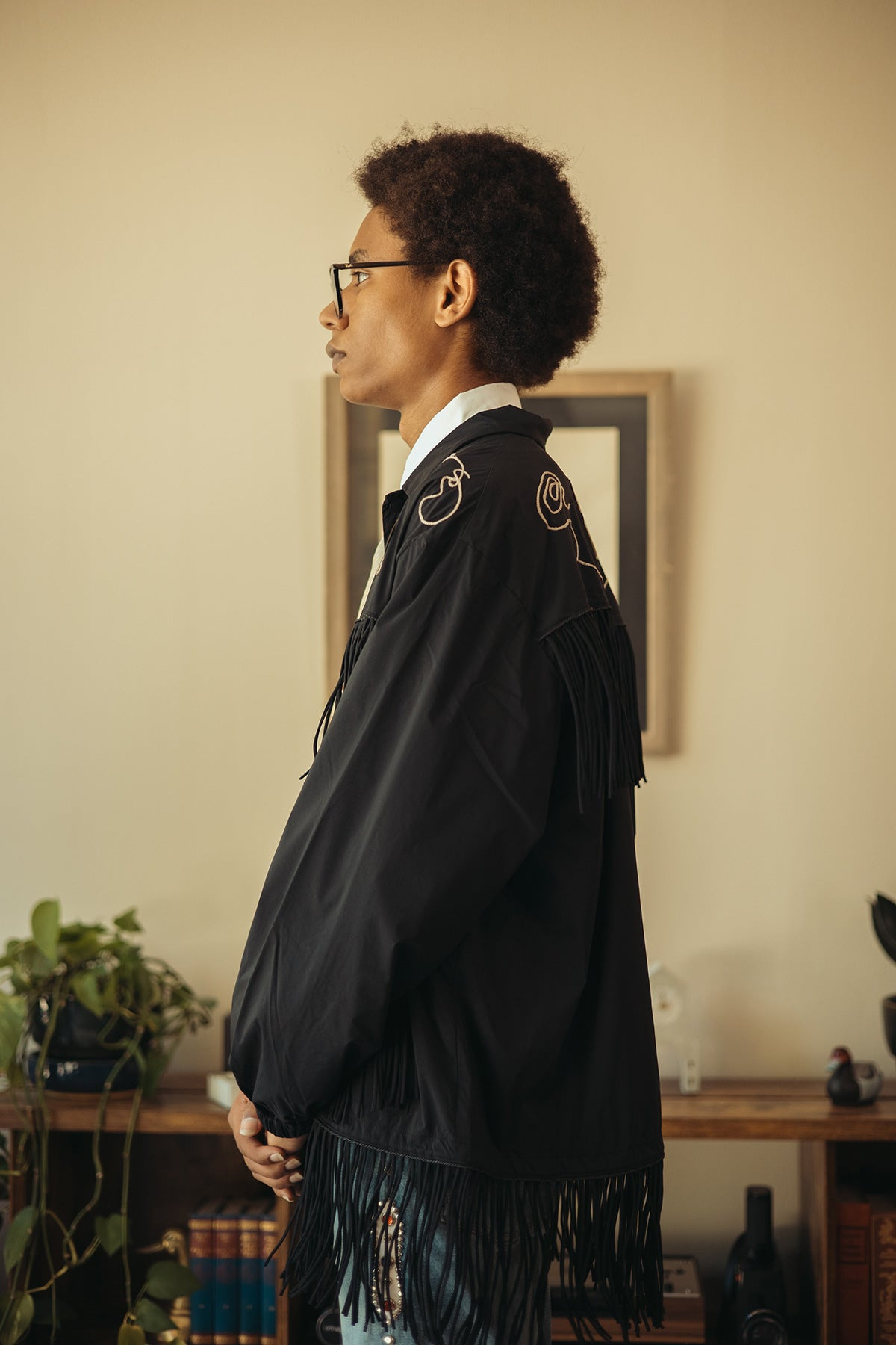 Stretch Nylon Fringed Coach JKT - Black - 3