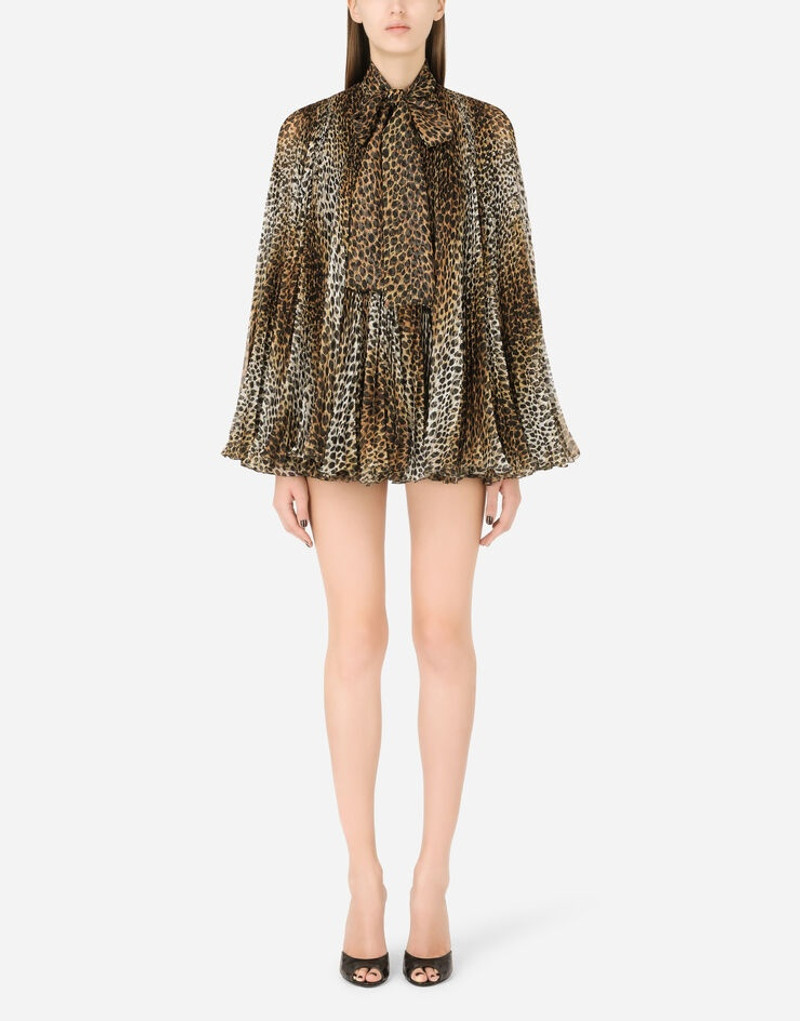 Short ocelot-print chiffon dress with pussy-bow 2