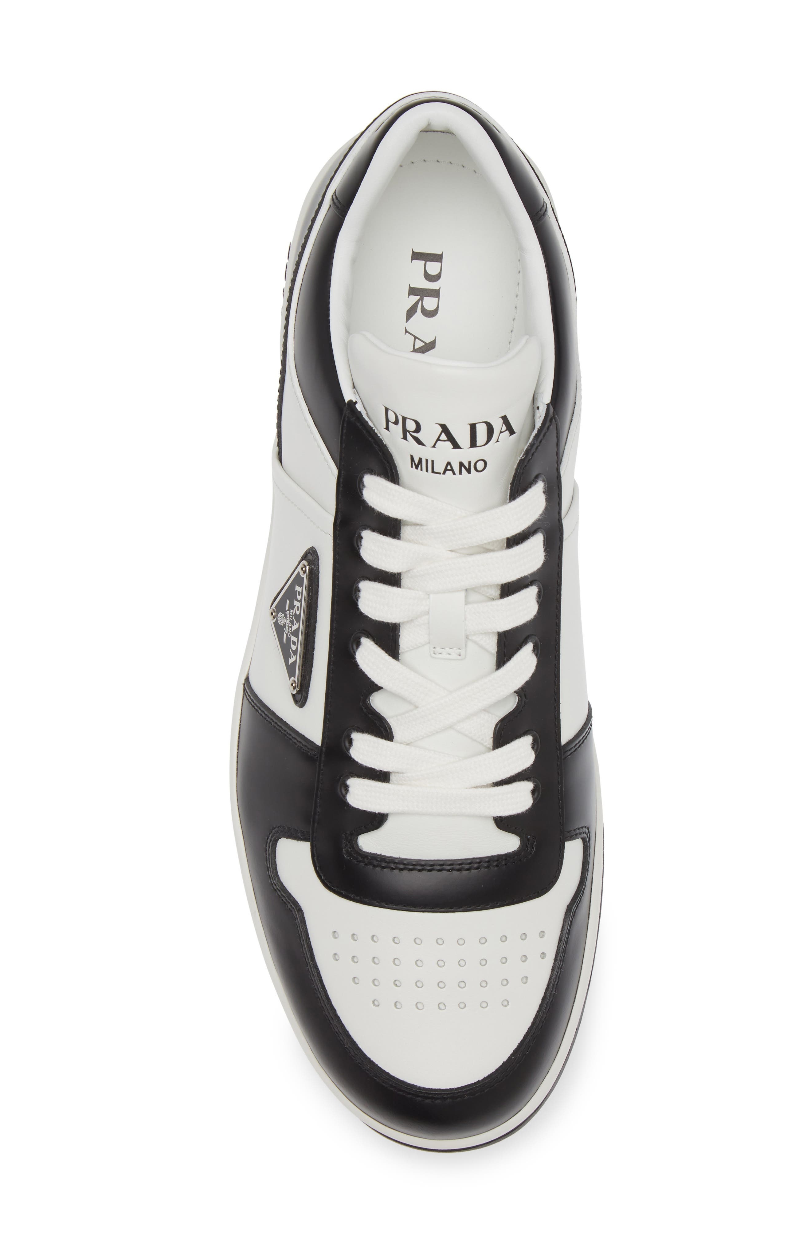 Prada Downtown Logo Low Top Sneaker in Bianco/Nero at Nordstrom - 5