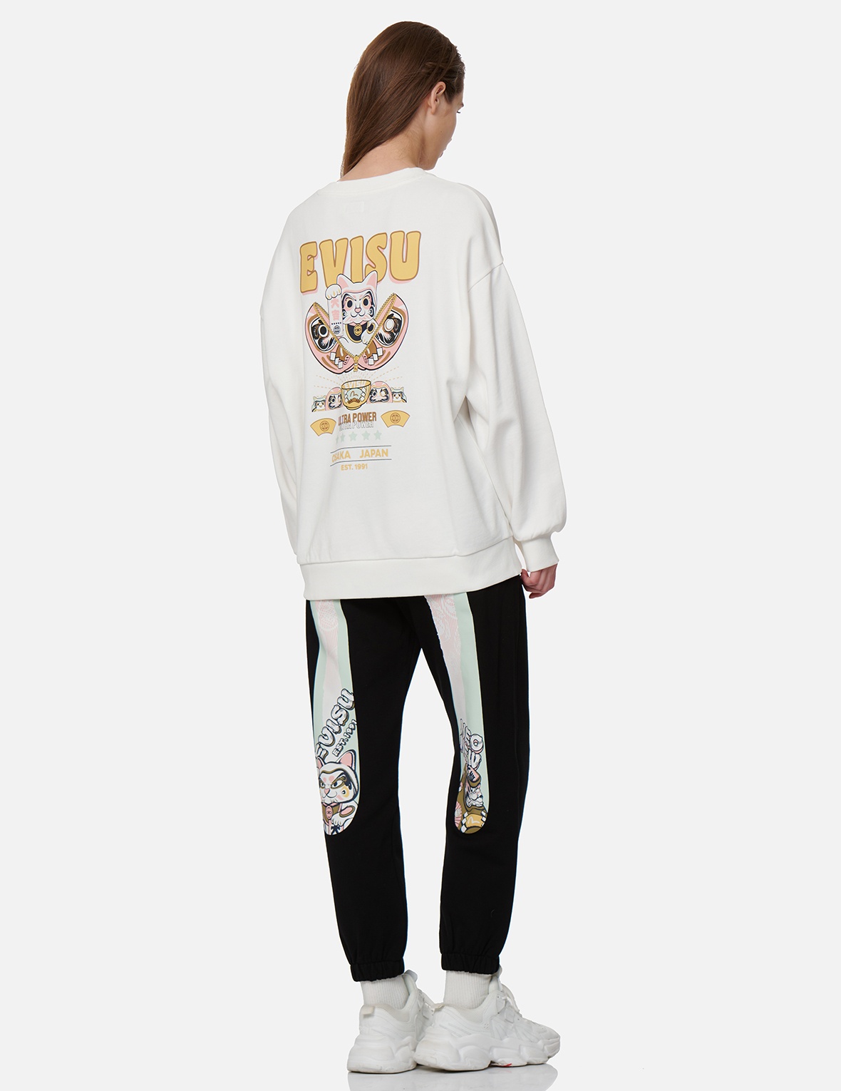ZIP-UP DARUMA AND FORTUNE CAT PRINT SWEATSHIRT - 3