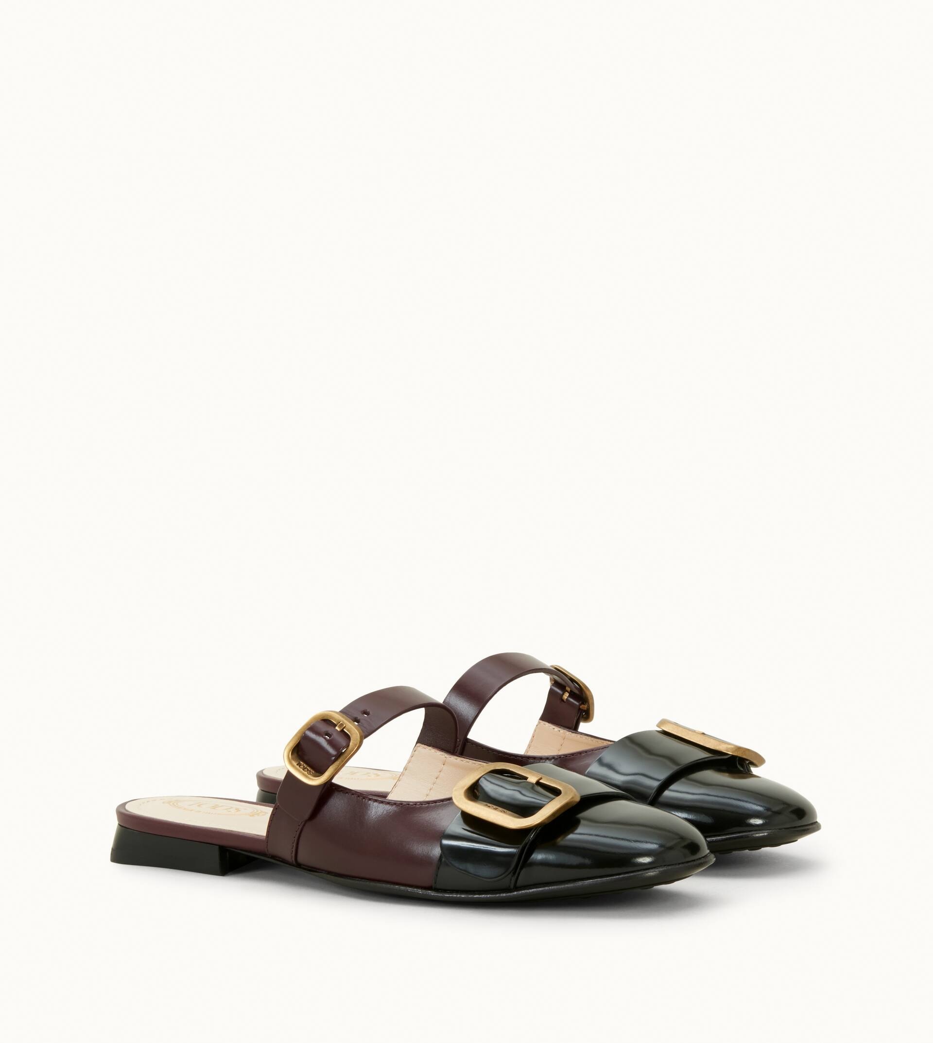 SANDALS IN LEATHER - BLACK, BURGUNDY - 5