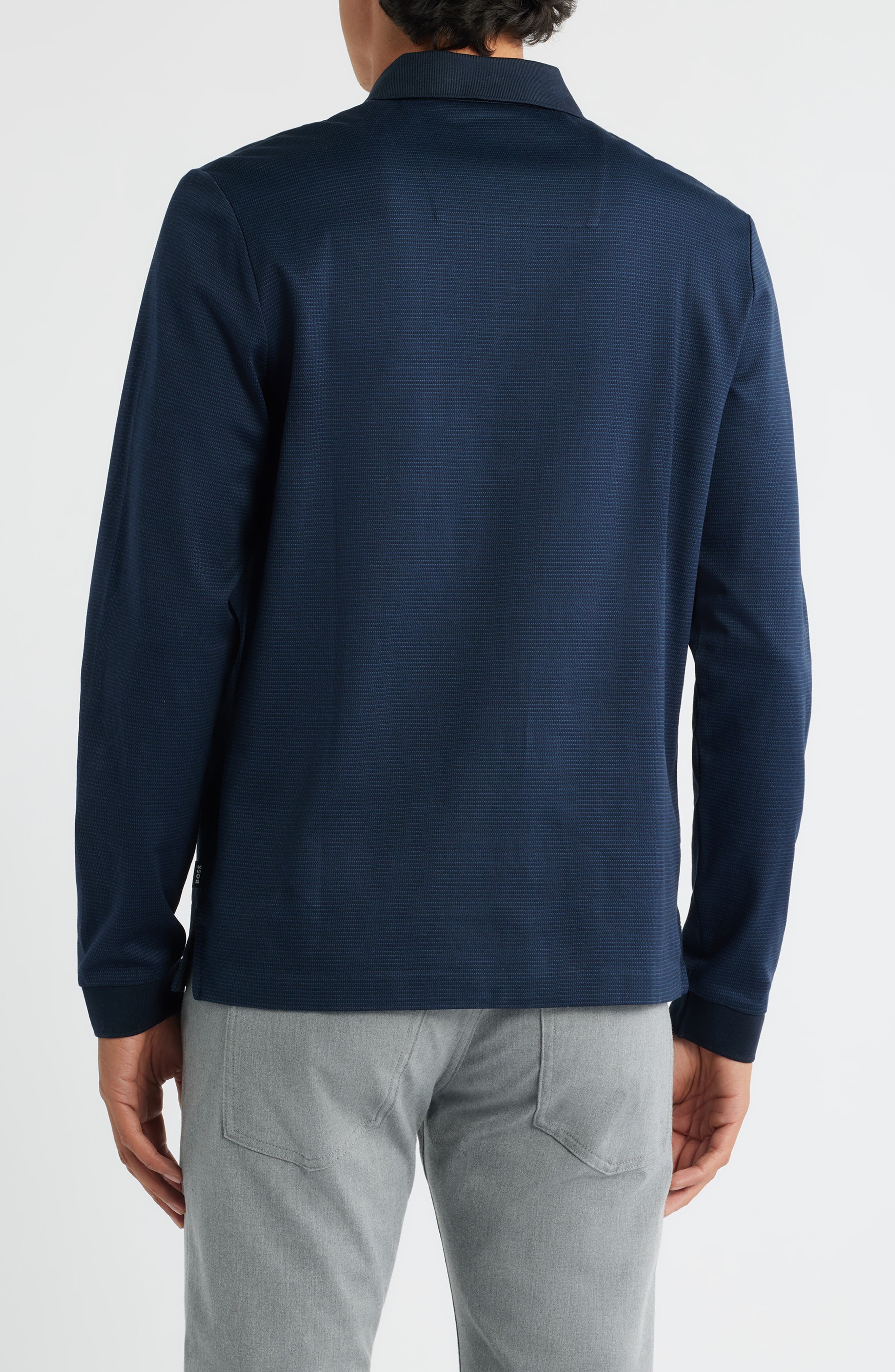 BOSS Pado Long Sleeve Cotton Polo in Dark Blue at Nordstrom - 2