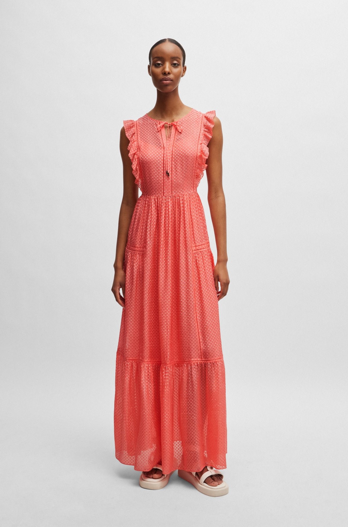 TIE-NECKLINE SLEEVELESS DRESS WITH FRILL TRIMS - 3